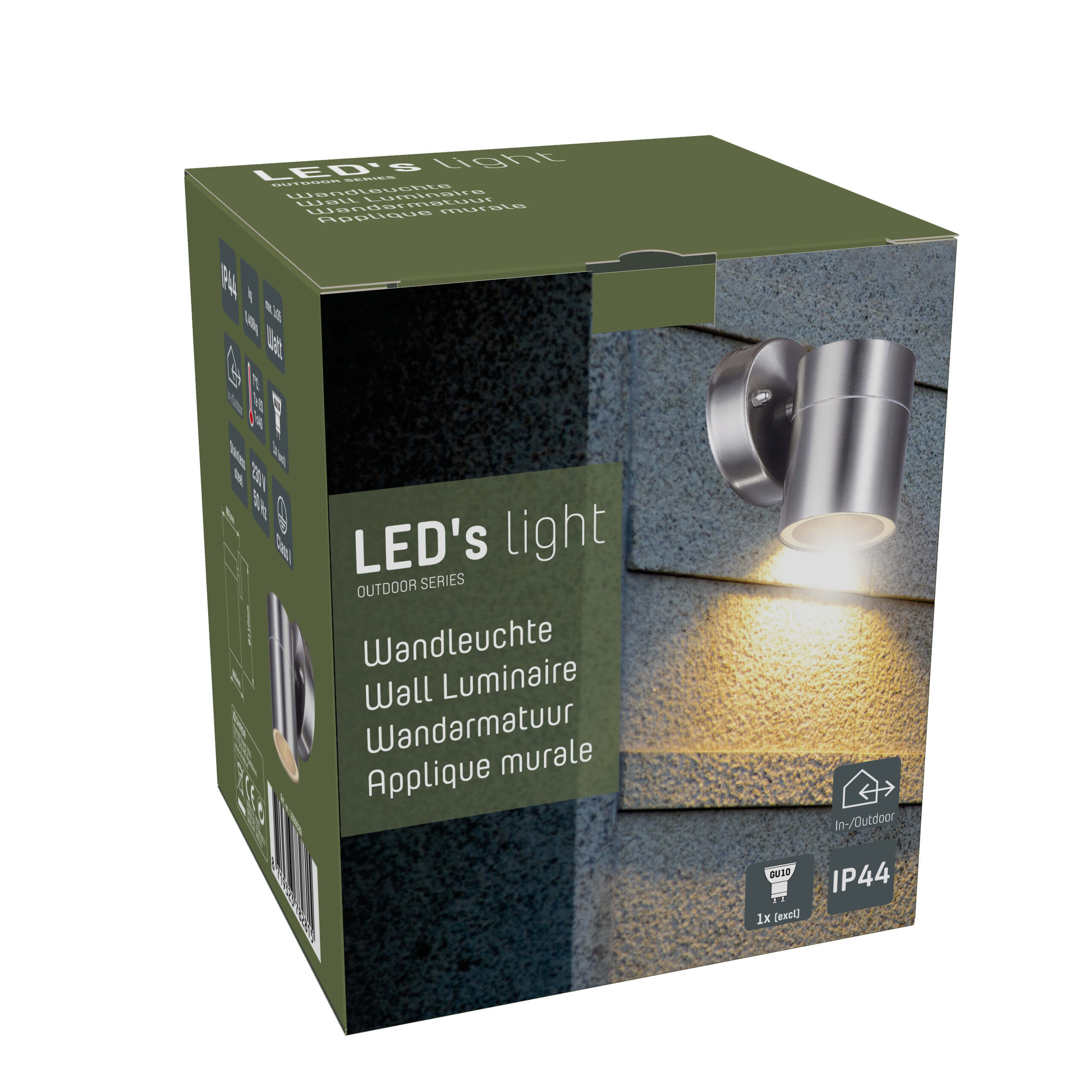 3 pack RVS LED Muurlamp Buiten - Spot met GU10 fitting - Model Monza - IP44 - Zilver Spotjes LED.nl