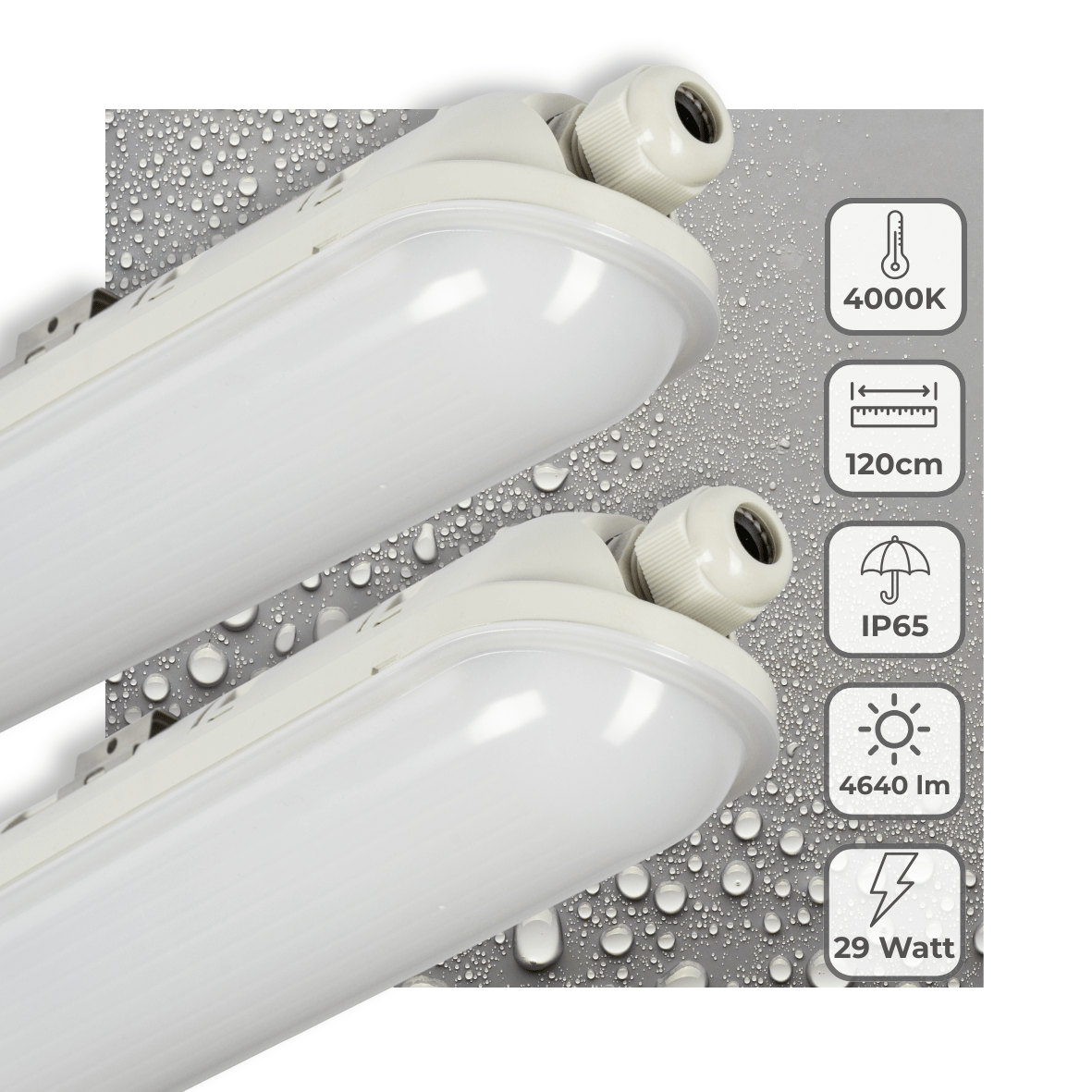 2er-PACK – LED's Light Pro Koppelbare LED TL Leuchte komplett 120 cm – Wasserdicht – 4640 lm – 29 W – 4000 K – 160 lm/W - lidstore.shop