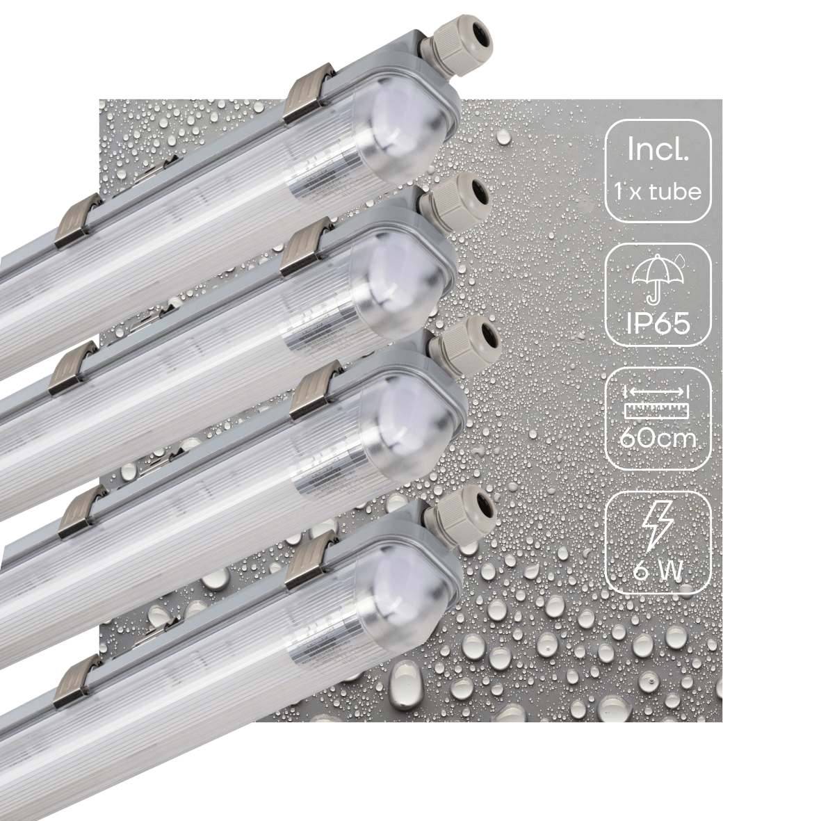 4 PACK - LED's Light Complete LED TL lamp met LED buis 60 cm - Binnen en buiten - 1100 lm - 1x6W - 185lm/w - Energielabel B LED.nl