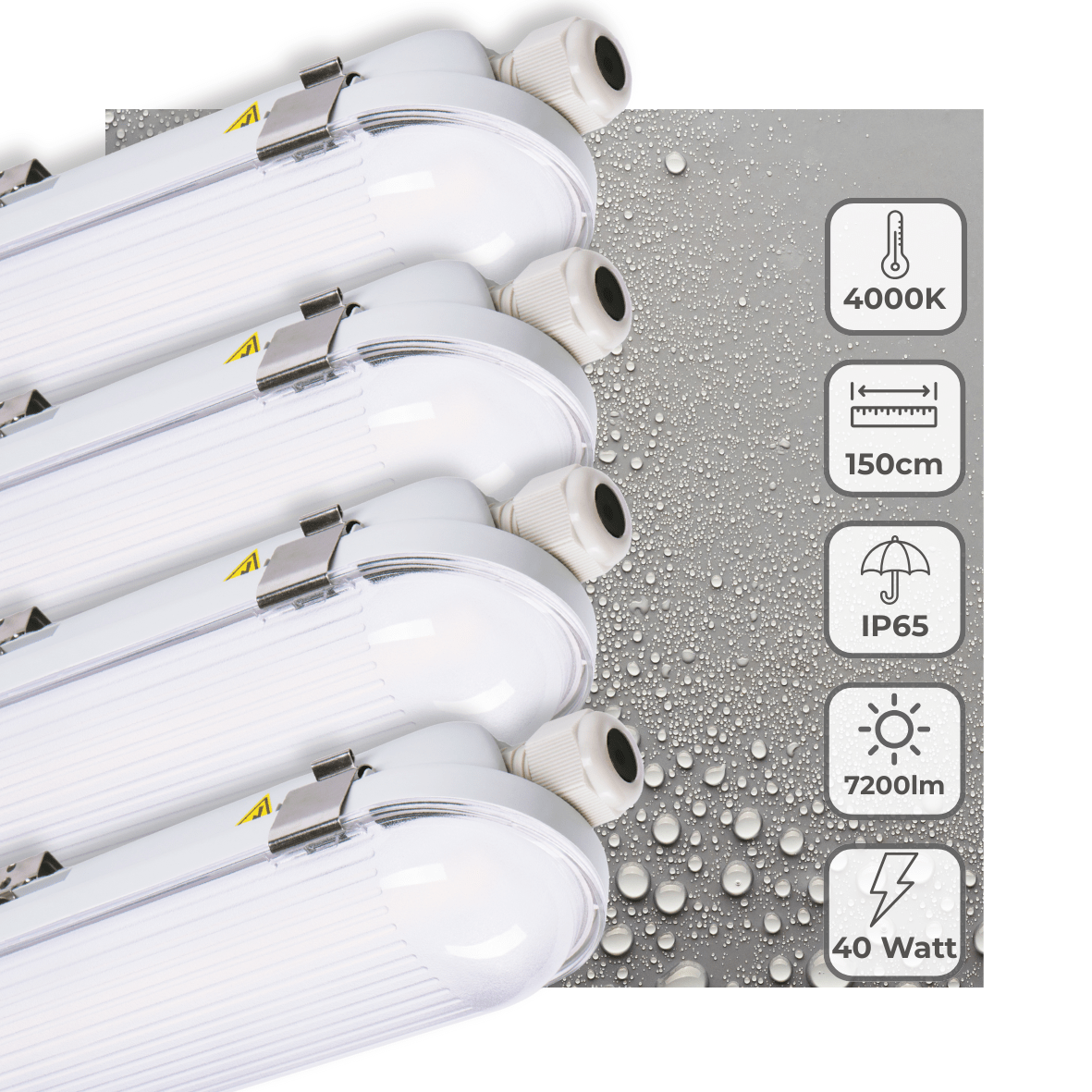 4er-PACK – LED's Light Pro Philips Koppelbare LED TL Leuchte 150 cm – 40 W – Energielabel B – Dimmbares Licht – 7200 lm – 180 lm/W – IP65 – 4000 K – IK08 - lidstore.shop
