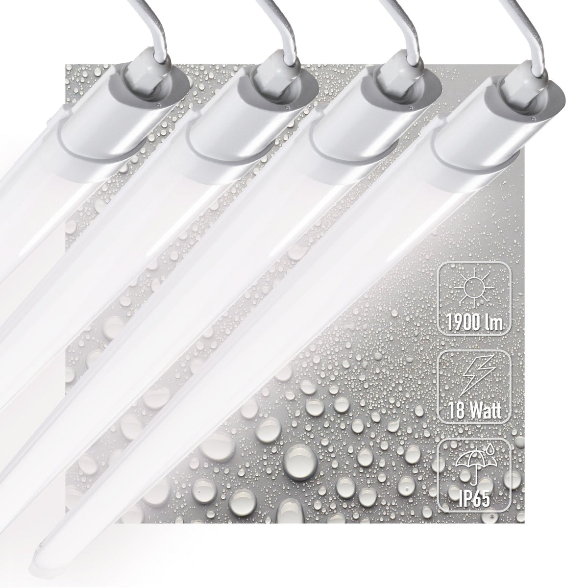4er-PACK – LED's Light TL Lichtleiste Batten 120 cm – Geeignet für alle Innen- und Feuchträume – 18 W – IP65 – IK08 – 1900 lm - lidstore.shop