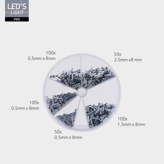Aderhulzen assortiment set - 5 maten van 0.5mm² tot 2.5mm² - 1100 stuks Snoeren LED.nl