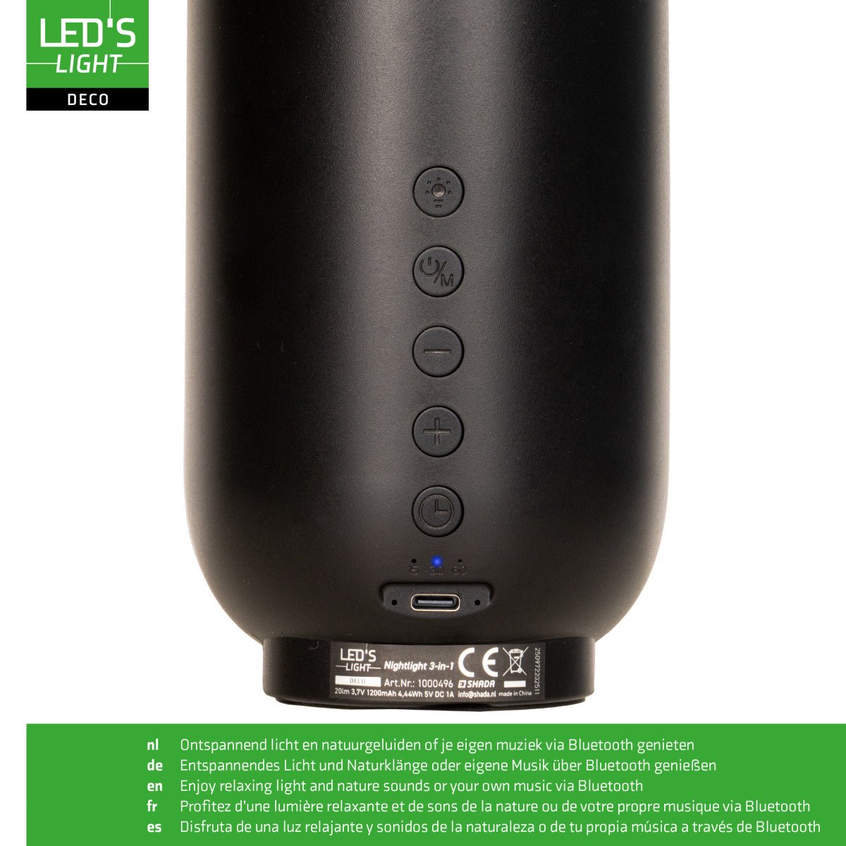 LED-nachtlamp met Bluetooth-luidspreker – Oplaadbaar – 1200 mAh – IP20 – Zwart Nachtlampjes LED.nl
