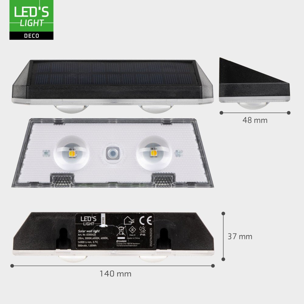 LED's Light Deco Solar Buitenlamp – Schuttingverlichting – 2 stuks Buitenlampen LED.nl