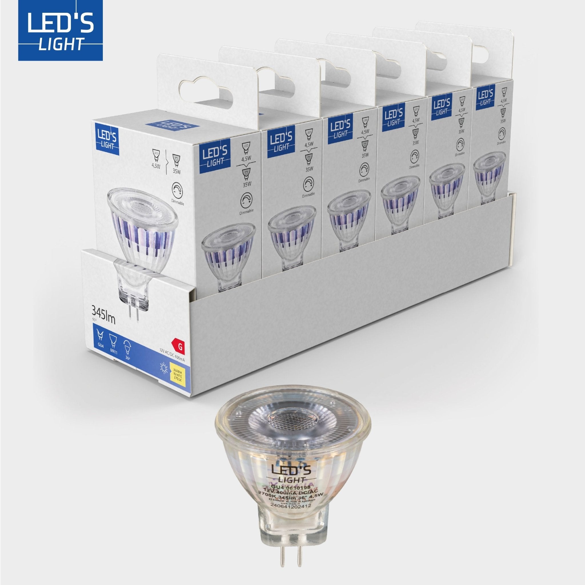 LED's Light LED Lamp met GU4 fitting - 12V - MR11 - Warm wit licht - 4W vervangt 35W Spotjes LED.nl