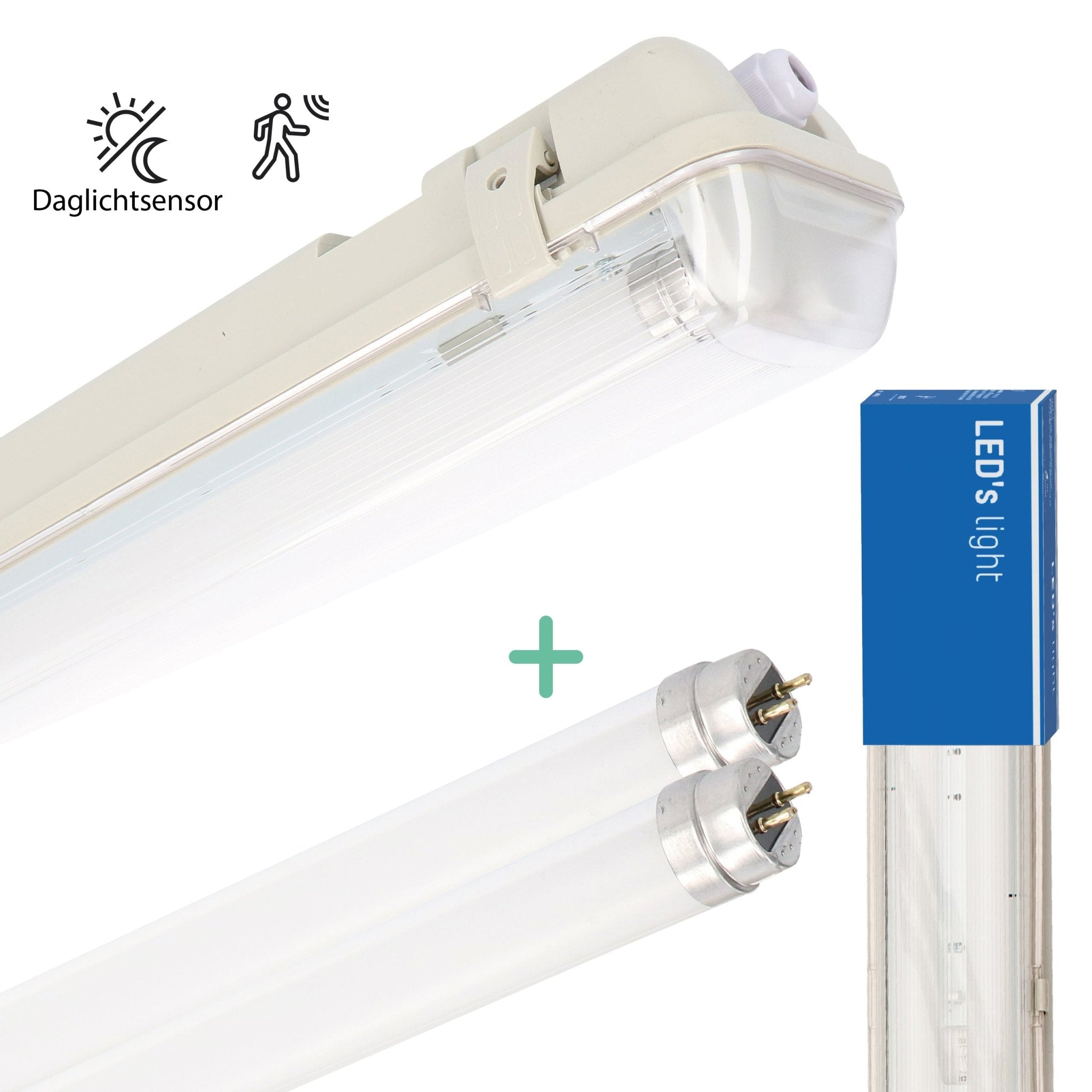 LED's Light LED TL Armatuur licht balk met sensor - incl Dubbele buis 2x14W 120cm 4000K Bewegingssensor en nachtsensor - Waterdicht - 150lm/w TL verlichting LED.nl