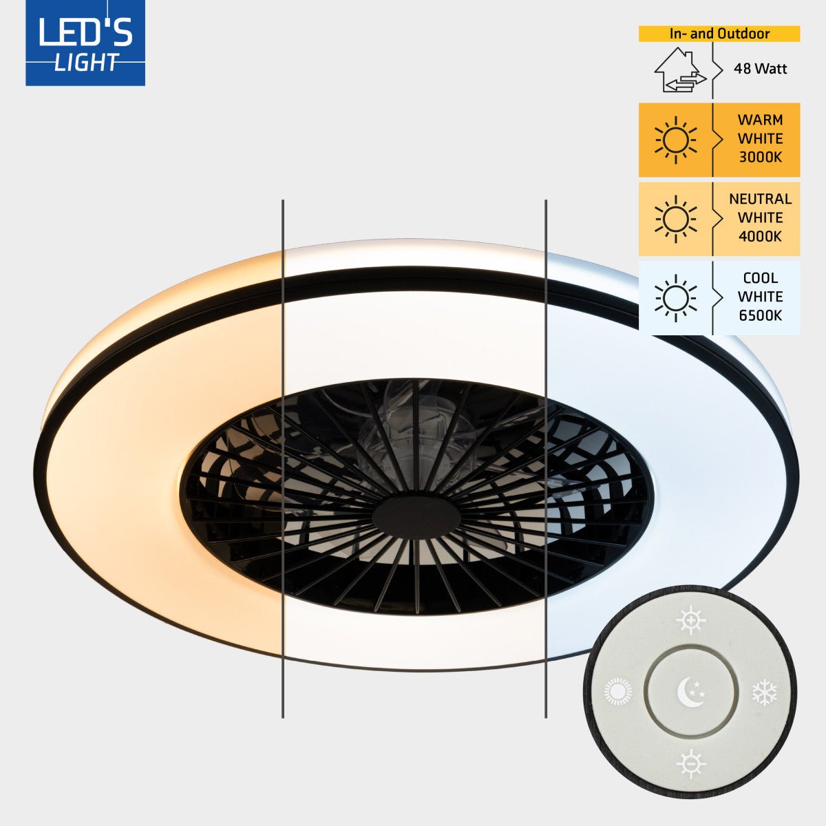 LED's Light Plafondventilator met verlichting zwart - 48,5 cm Plafondventilatoren LED.nl