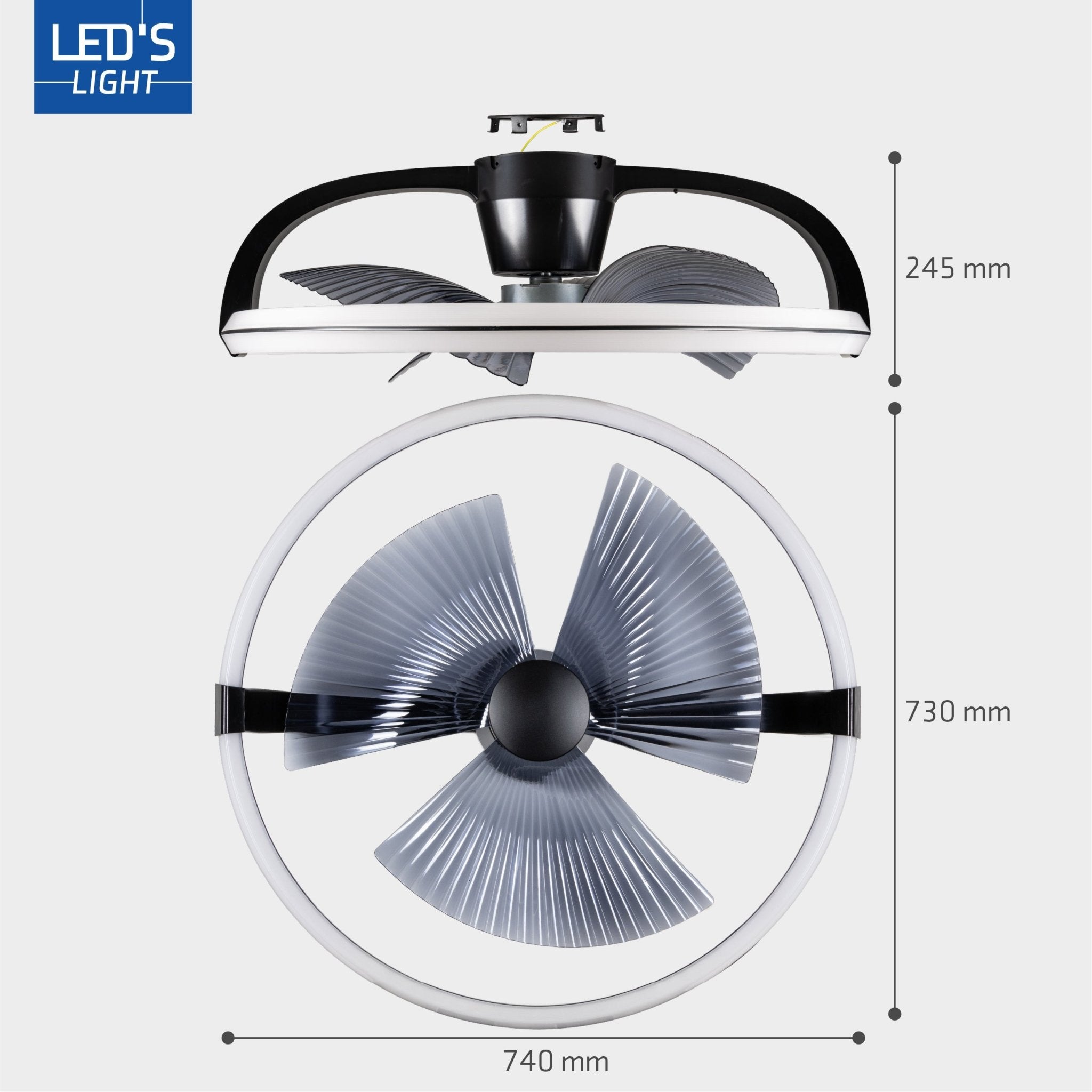 LED's Light Plafondventilator XL 74 cm - Bedienbaar met afstandsbediening - Zwart Plafondventilatoren LED.nl