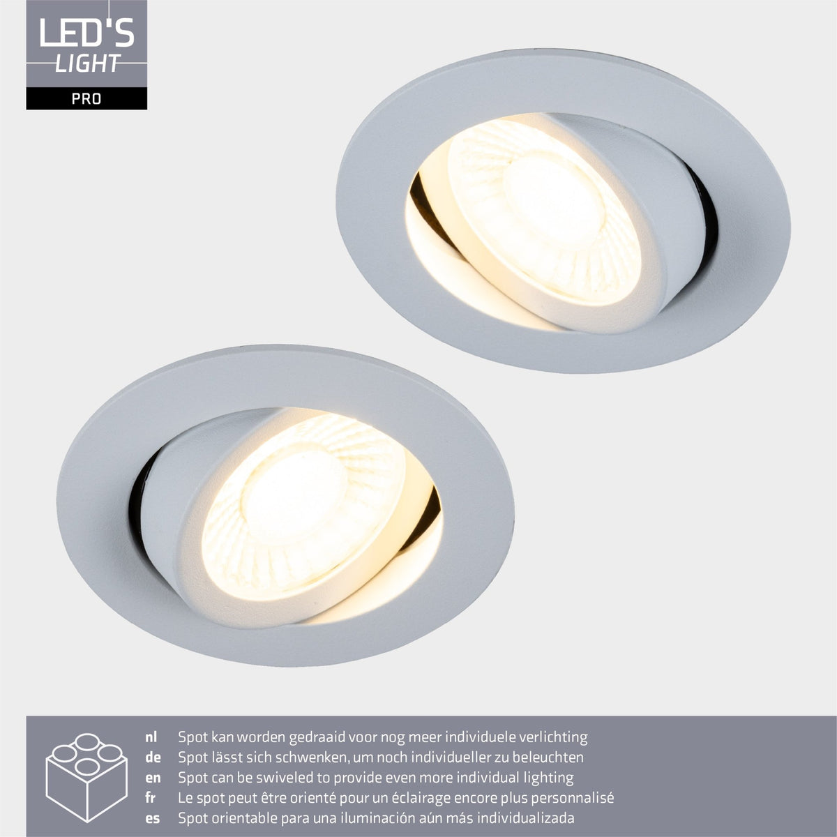LED's Light PRO Downlight Einbaustrahler Ø 68mm - Spritzwassergeschützt - Dimmbar - Universal - Weiß - lidstore.shop