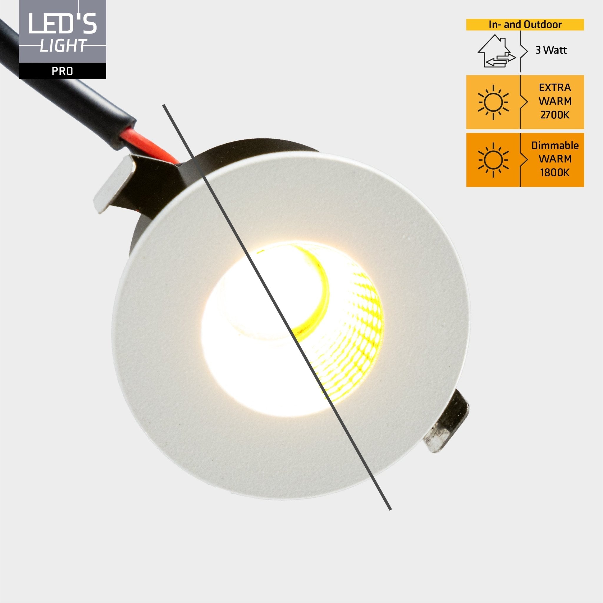 6 PACK - LED's Light PRO mini inbouwspot 3 cm - Voor overkapping, veranda's en inbouwplafonds - Dimbaar - 3 Kleuren plaatjes Inbouwspots LED.nl