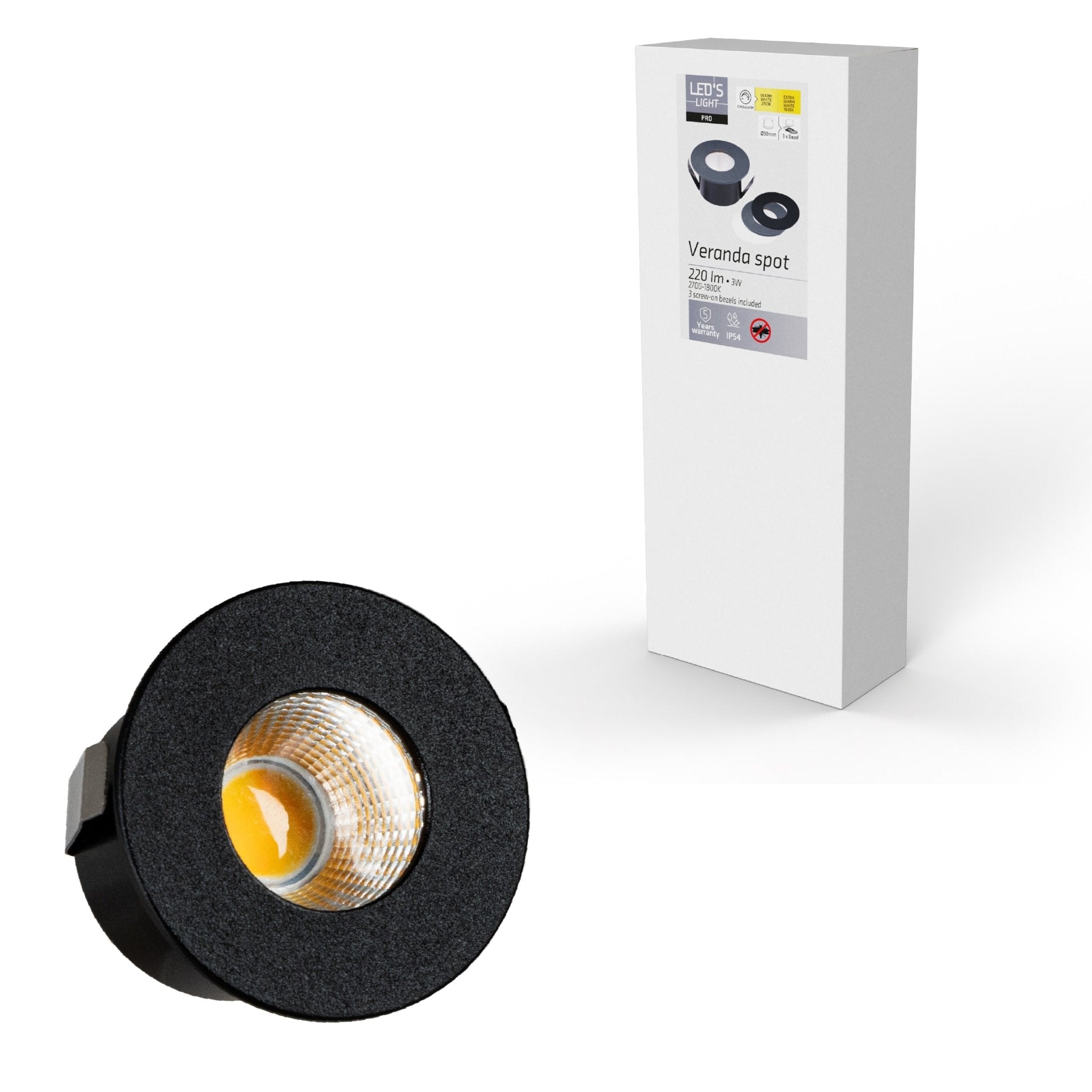 6 PACK - LED's Light PRO mini inbouwspot 3 cm - Voor overkapping, veranda's en inbouwplafonds - Dimbaar - 3 Kleuren plaatjes Inbouwspots LED.nl