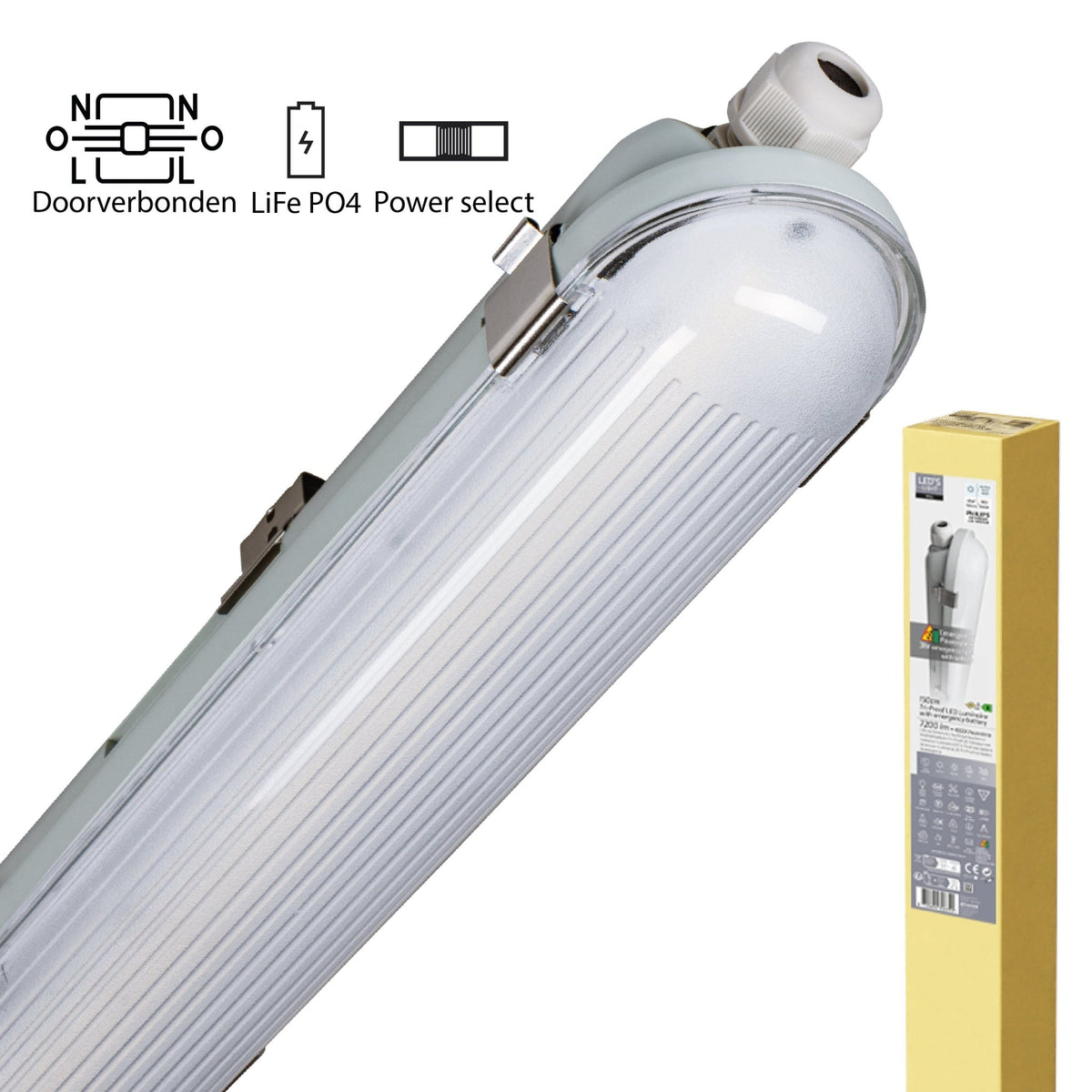 Philips LED-Leuchtstoffröhrenleuchte LED's Light PRO, 150 cm – mit Notstromakku – 185 lm/W – Energieeffizienzklasse B – 47 W, 7200 lm, 4000 K - lidstore.shop