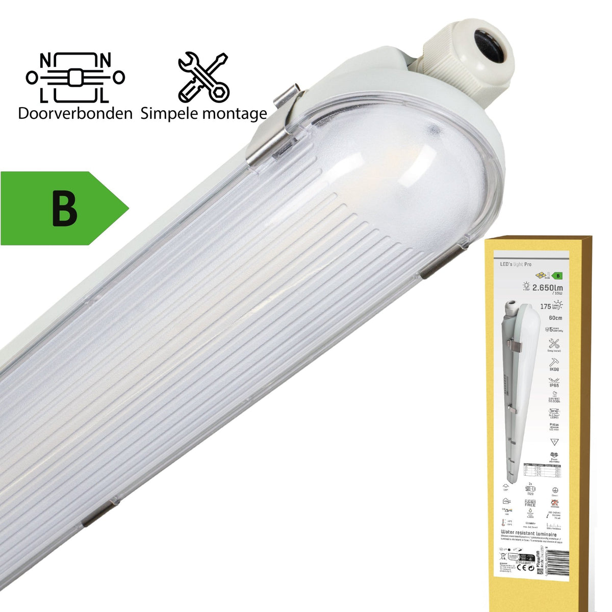 Philips LED-Leuchtstoffröhrenleiste, 60 cm – verbindbar – Energieeffizienzklasse B – IP65 wasserdicht – 2650 lm – 175 lm/W - lidstore.shop