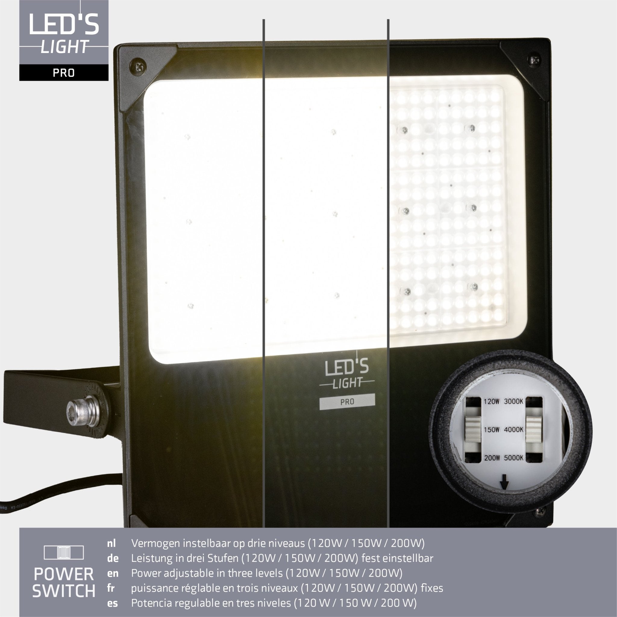 LED's Light pro Professionele LED Schijnwerper 28000 - CCT - Powerselect - 3 lichtstanden - Waterdicht - 200W Schijnwerpers LED.nl