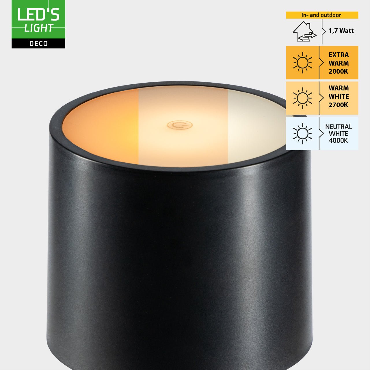 LED's Light Tafellamp op accu - oplaadbaar en draadloos - voor binnen en buiten - 3 kleuren - Zwart Tafellampenen LED.nl