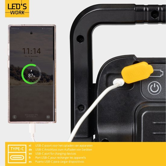 LED's Work 18V Acculamp Werklamp - Incl Adapters - LED Werklamp 5000lm – Klasse 3 • IP54 • IK08 • Dimbaar • Compatibel met Makita, Bosch, DeWalt & Metabo Bouwlampen LED.nl