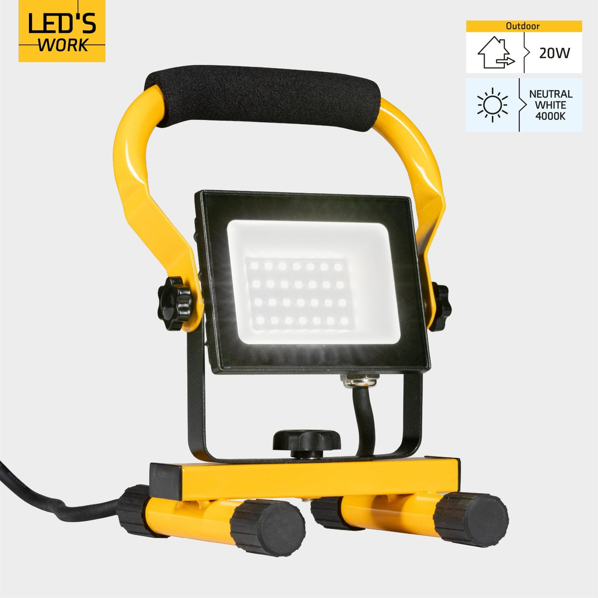 LED-Arbeitsleuchte 2000 – Verstellbare Halterung – Wasserdicht (IP65) – Schwarz/Gelb – Kabelgebunden - lidstore.shop