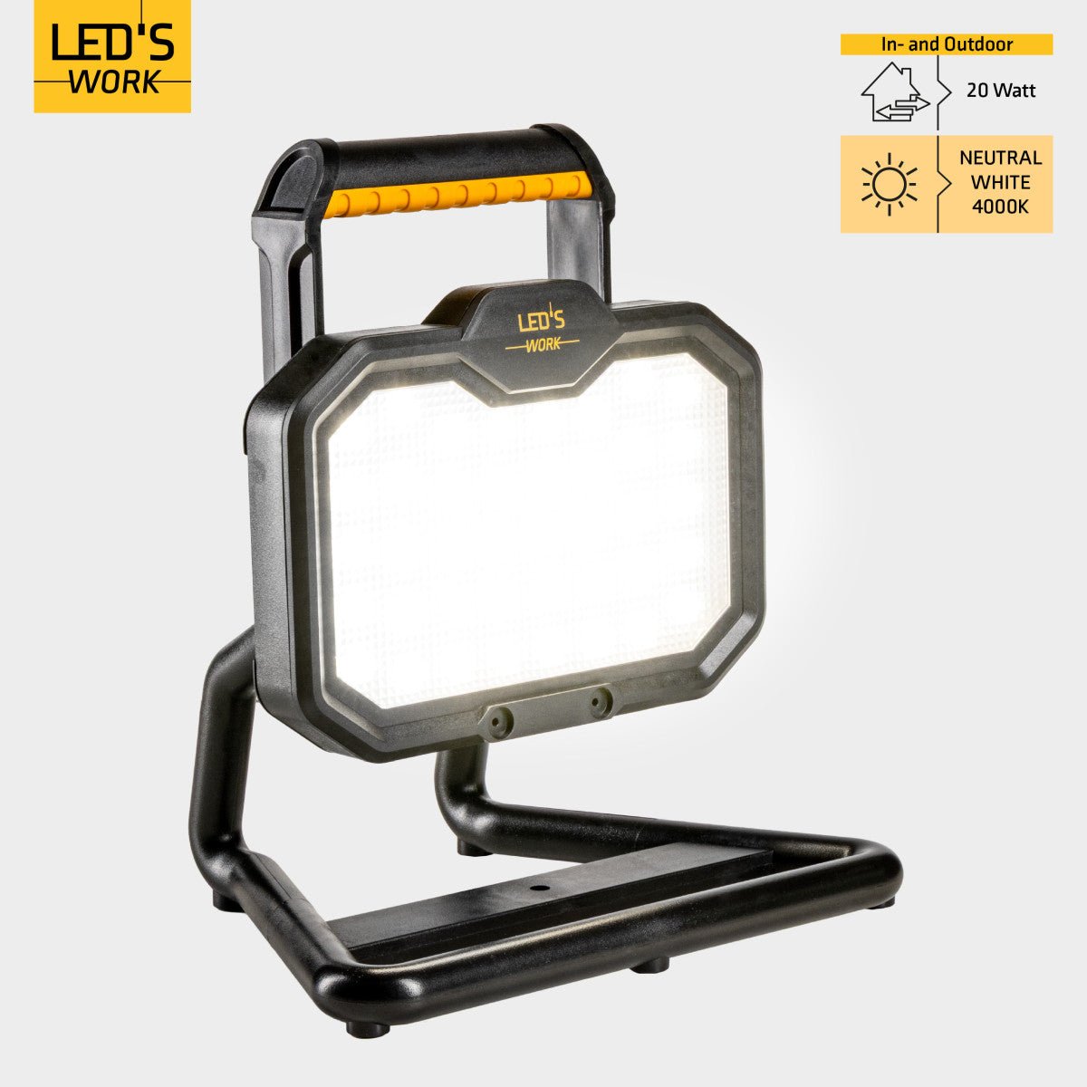 LED's Work LED oplaadbare Bouwlamp 20W 2000lm - Werkt draadloos op accu - Stof- en waterdicht - Inklapbaar Bouwlampen LED.nl
