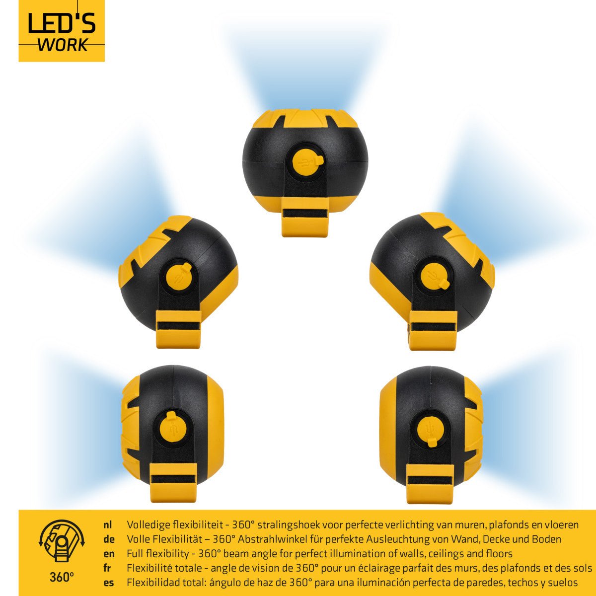 LED's Work Oplaadbare LED Looplamp – Krachtige Draadloze 800 Lumen Werk- & Noodlamp Werklampen LED.nl