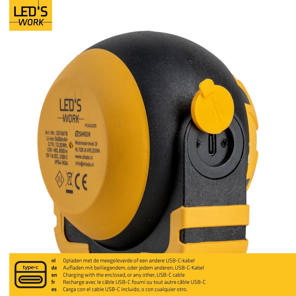 LED's Work Oplaadbare LED Looplamp – Krachtige Draadloze 800 Lumen Werk- & Noodlamp Werklampen LED.nl