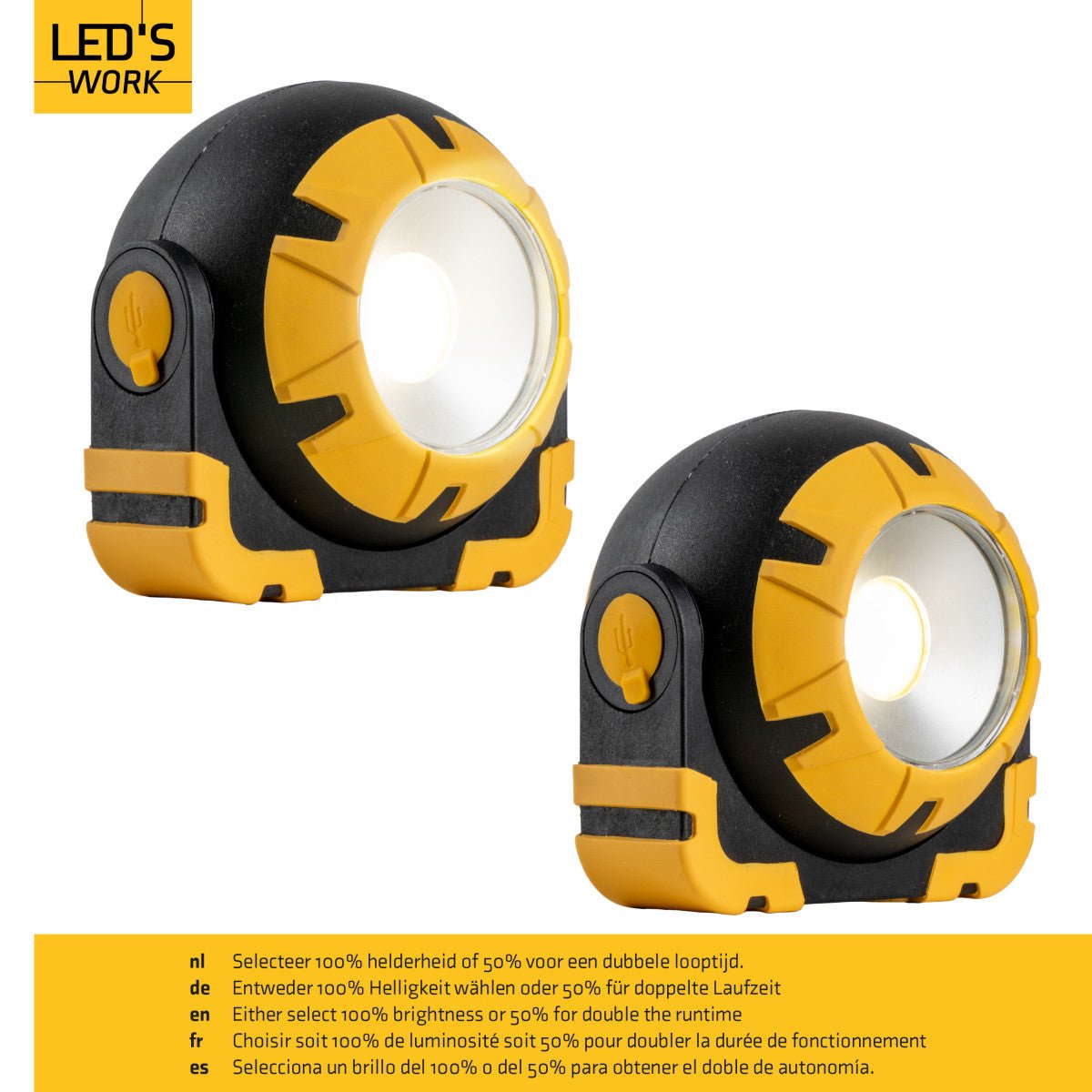 LED's Work Oplaadbare LED Looplamp – Krachtige Draadloze 800 Lumen Werk- & Noodlamp Werklampen LED.nl