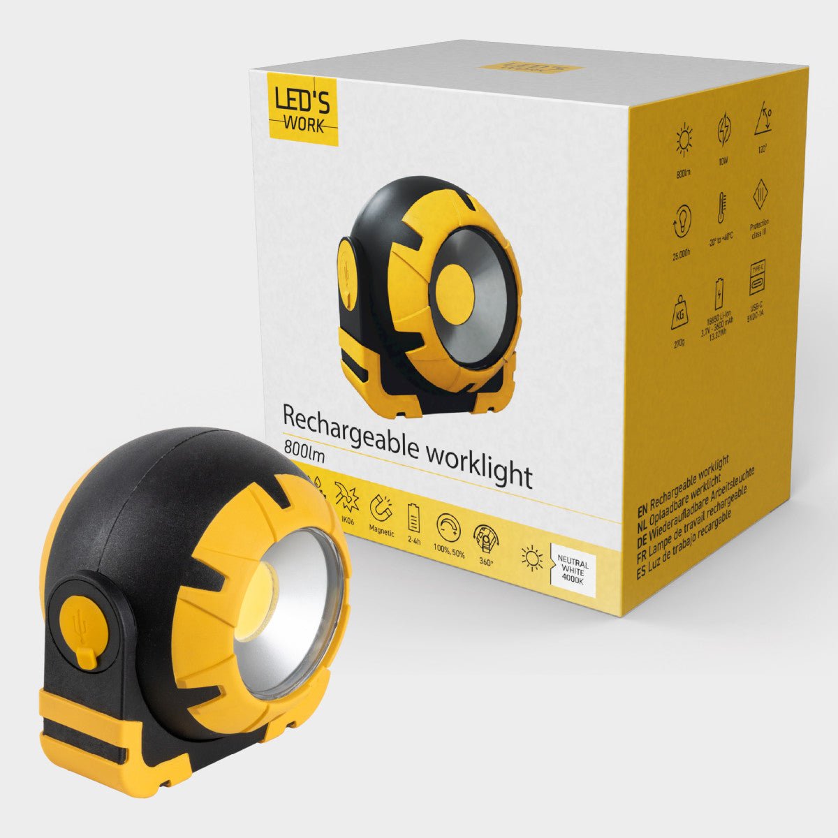 LED's Work Oplaadbare LED Looplamp – Krachtige Draadloze 800 Lumen Werk- & Noodlamp Werklampen LED.nl