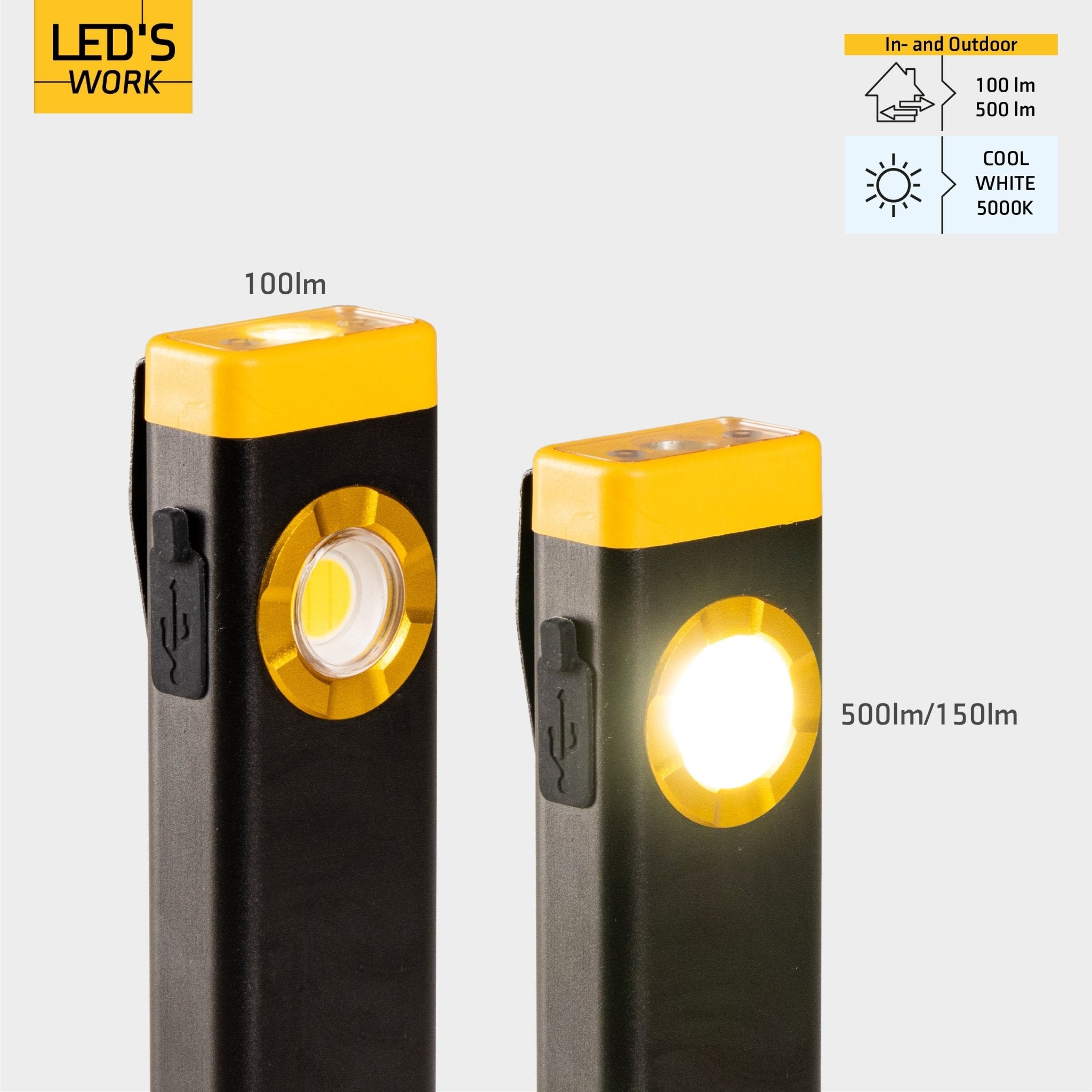 LED's Work Oplaadbare LED Mini Zaklamp met 3 lichtstanden (100, 500 en 700 Lumen) Zaklampen LED.nl