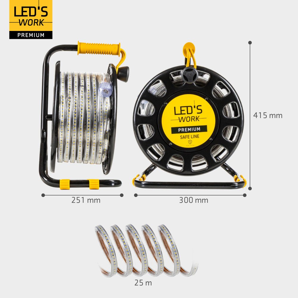 LED's Work Premium Safeline LED Lichtslang 25m 200W 48V 20 000lm 5000K Op Haspel Werklampen LED.nl