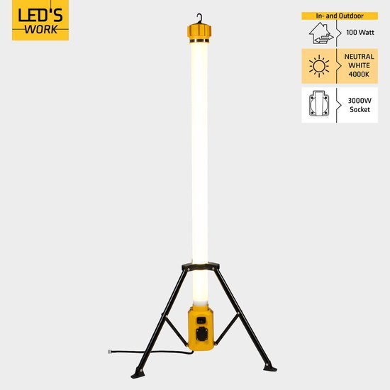LED's Work Toren bouwlamp met extra stopcontact - Staaf werklamp - 100W - 12000 lm Bouwlampen LED.nl