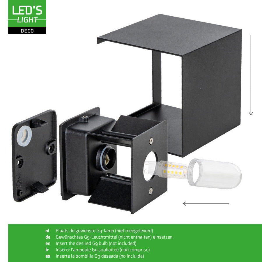 Lumo Cube Black – Wandleuchte ohne Leuchtmittel – ohne 1xG9 – IP65 - lidstore.shop