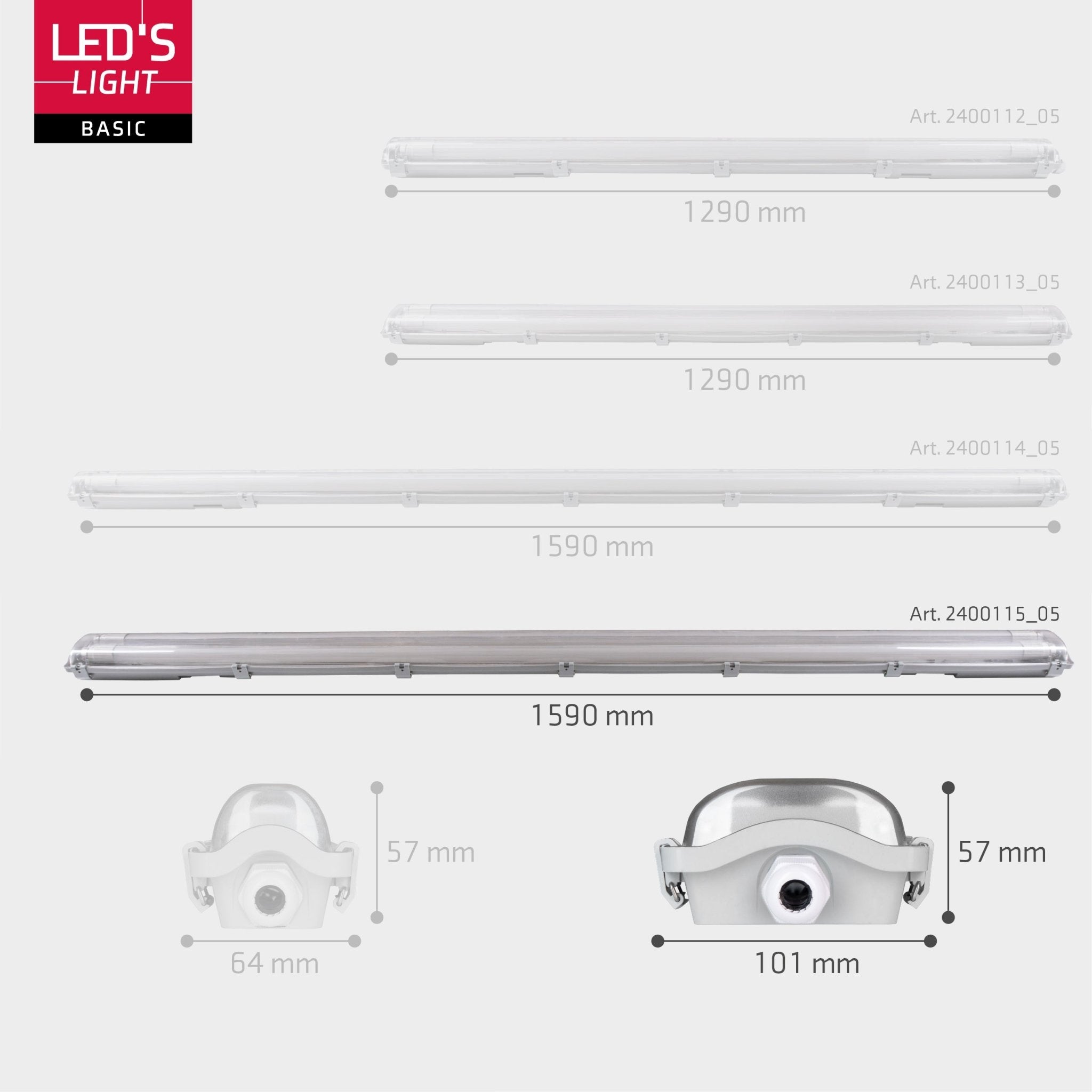 Proventa LED TL 4 dubbel armaturen met 8 buizen 150 cm - Koud wit licht 6500 K - Waterdicht - 4 stuks TL verlichting LED.nl