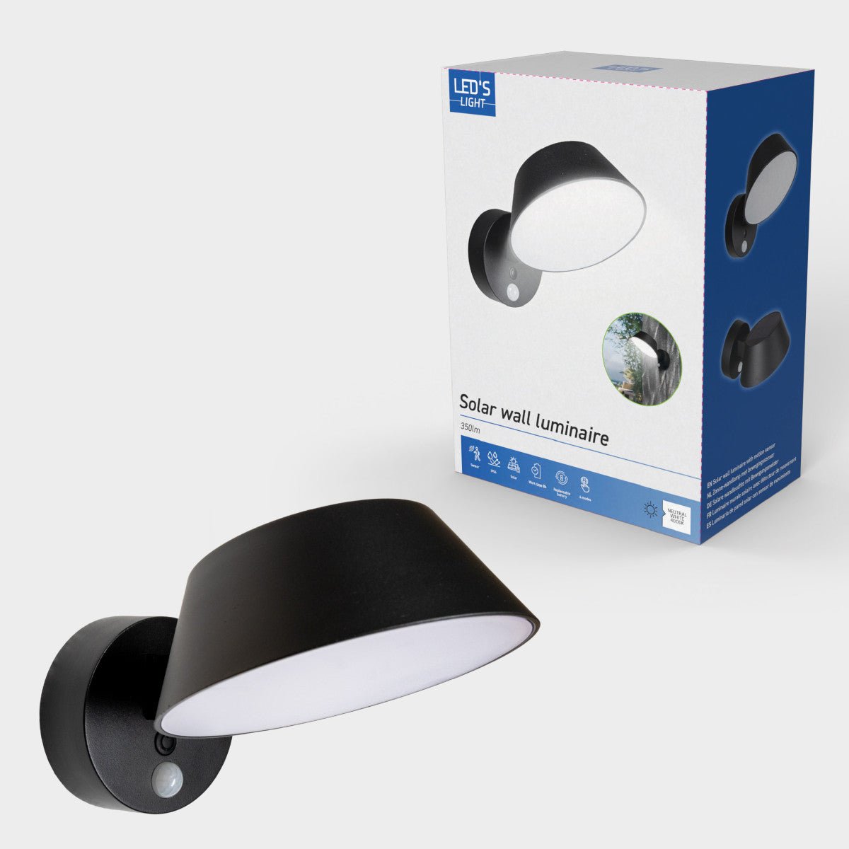 Solar Wandlamp Buitenlamp met Bewegingssensor - 350lm - 4000K - Zwart - IP54 - Sensor LED.nl