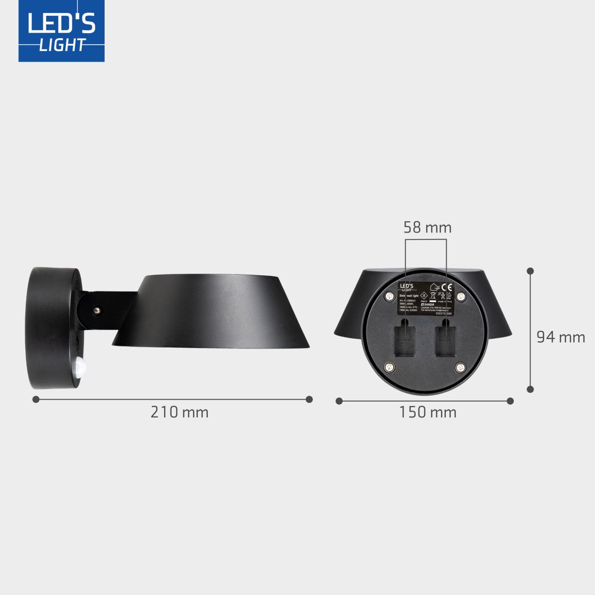 Solar Wandlamp Buitenlamp met Bewegingssensor - 350lm - 4000K - Zwart - IP54 - Sensor LED.nl