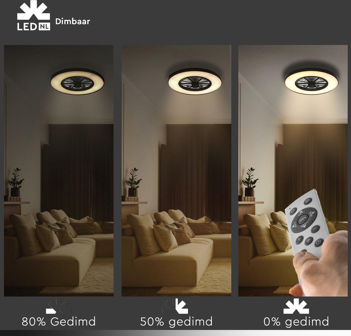 Proventa 3D Air Plafondlamp met Ventilator 60cm - Full room luchtcirculatie - Zomer & Winterstand – Licht en kleurtemperatuur instelbaar Plafondventilatoren LED.nl