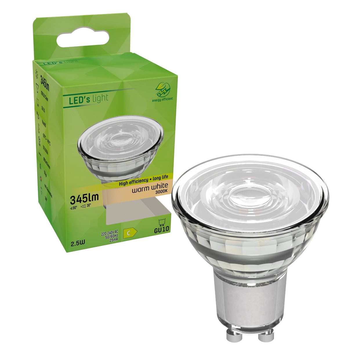 Elite LED-Lampe mit GU10-Fassung - Hält bis zu 25 Jahre - 2 W/50 W - 345 lm - Warmweiß - lidstore.shop