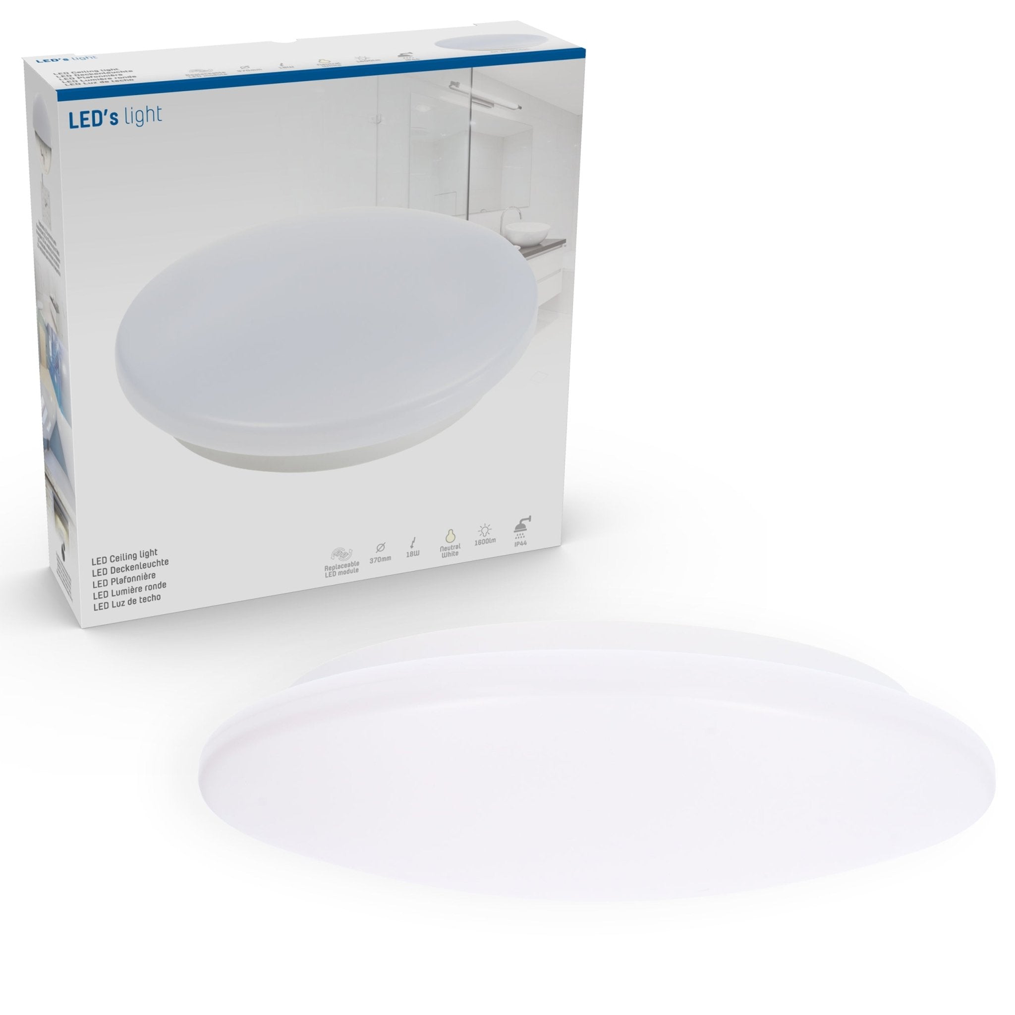 LED Badkamerlamp rond 37 cm - universeel - Spatwaterbestendig IP44 - Koud wit licht Plafondlampen LED.nl