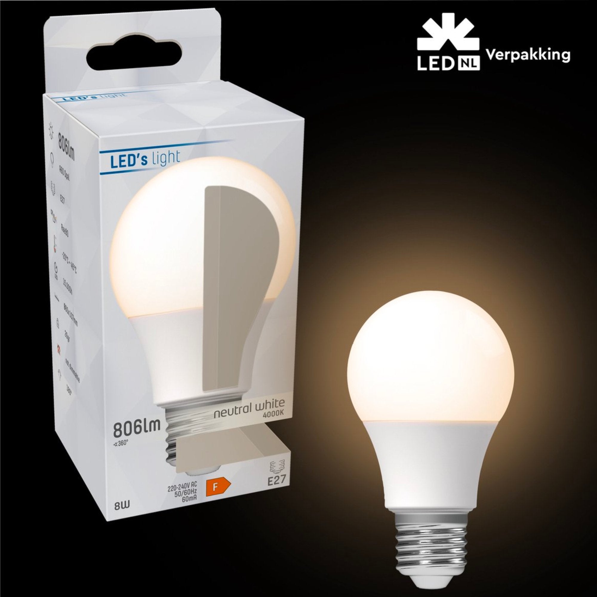 LED Lamp E27 - 806 lm - Koud wit licht - 1 lamp Lichtbronnen LED.nl