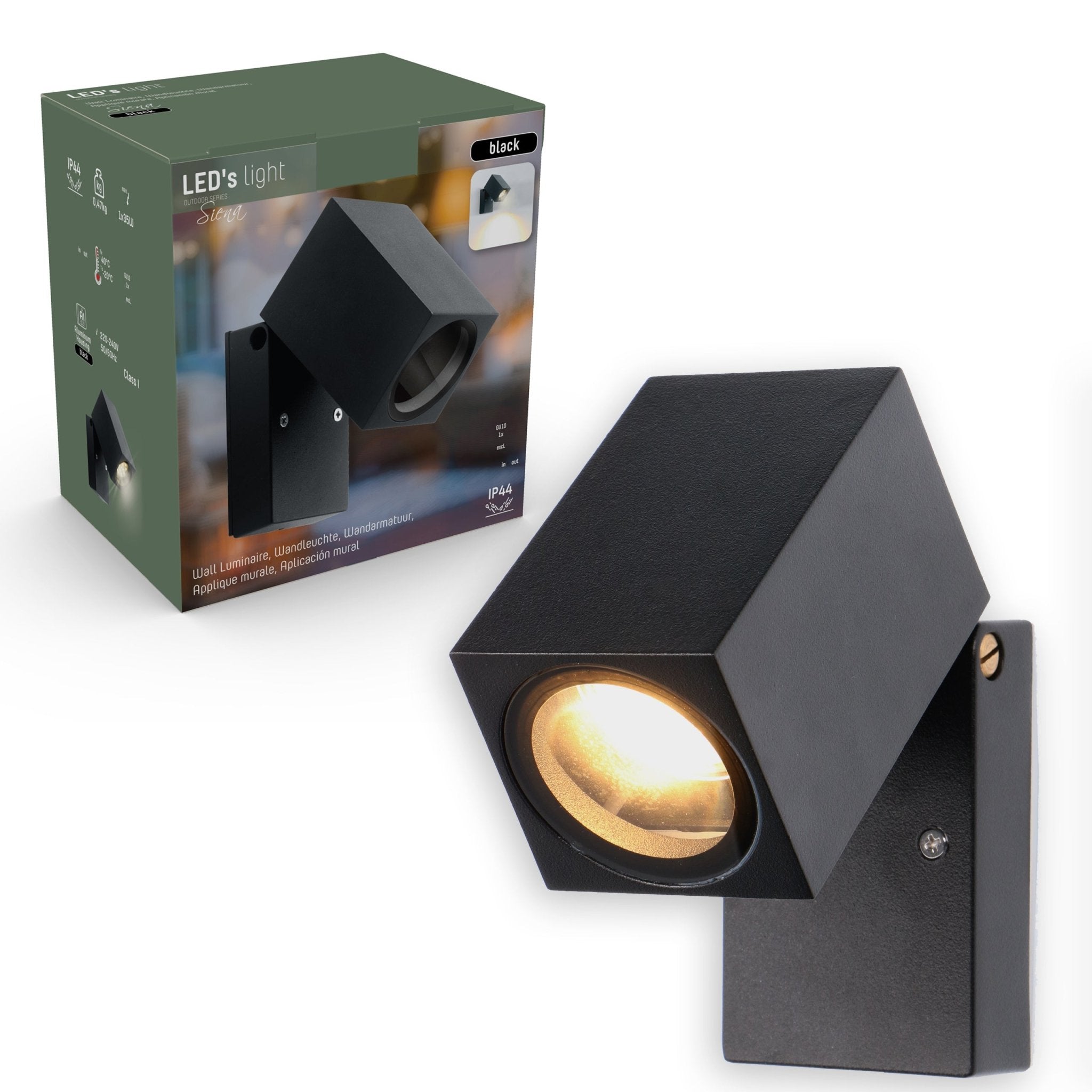 3 pack - LED's Light Kantelbare LED Buitenlamp - GU10 fitting - IP44 - Zwart - Model Lucca Spotjes LED.nl