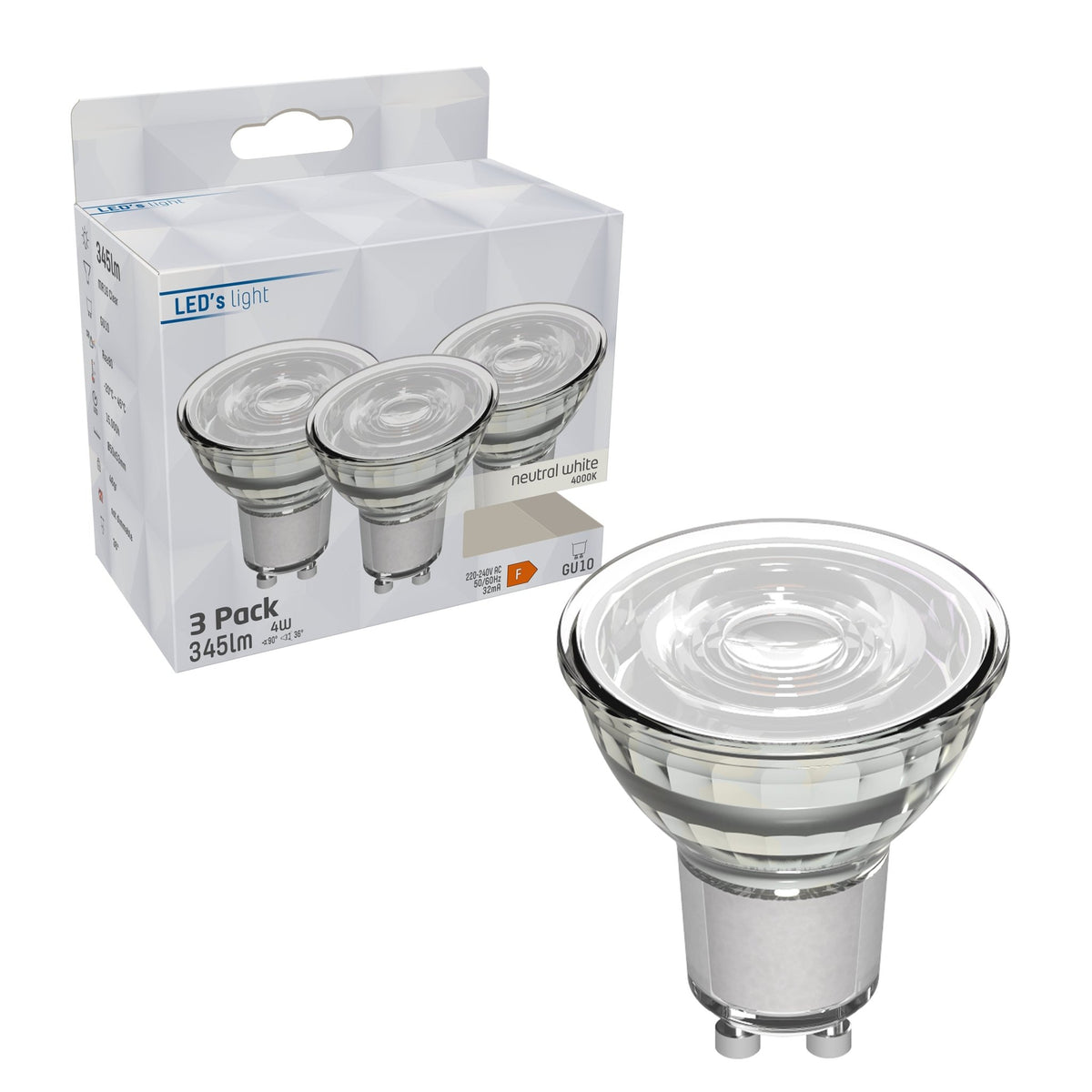 LED Strahler GU10 - 4W ersetzt 50W - 345 lm - Kaltweiß - 3PACK - lidstore.shop