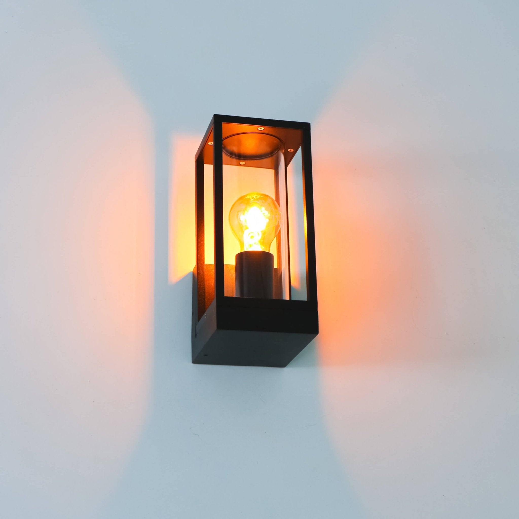 LED's Light LED Wandlamp met glazen ruiten - Rechthoek - E27 fitting - IP44 - Zwart Wandlampen LED.nl