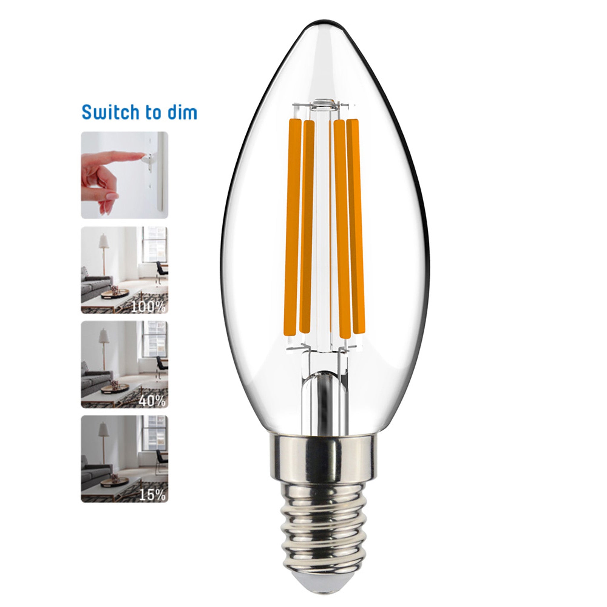 LongLife LED Lamp E14 Filament Kaars - Dimbaar zonder dimmer - C35 Kaarslamp Dimbare filamentlampen LED.nl