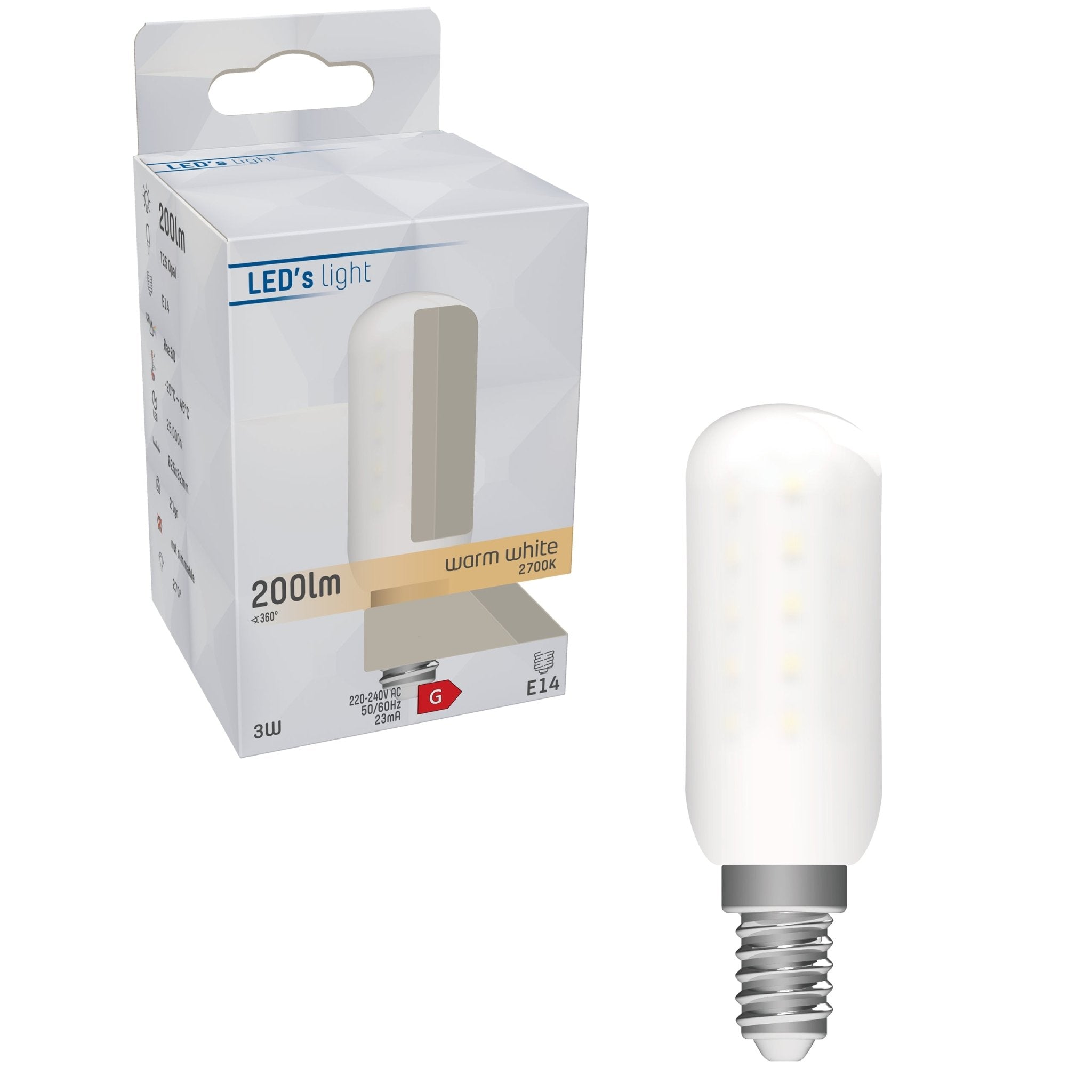 LongLife LED Lamp E14 - T25 - Geschikt voor koelkast en afzuigkap - Warm wit - 3W (20W) Lichtbronnen LED.nl