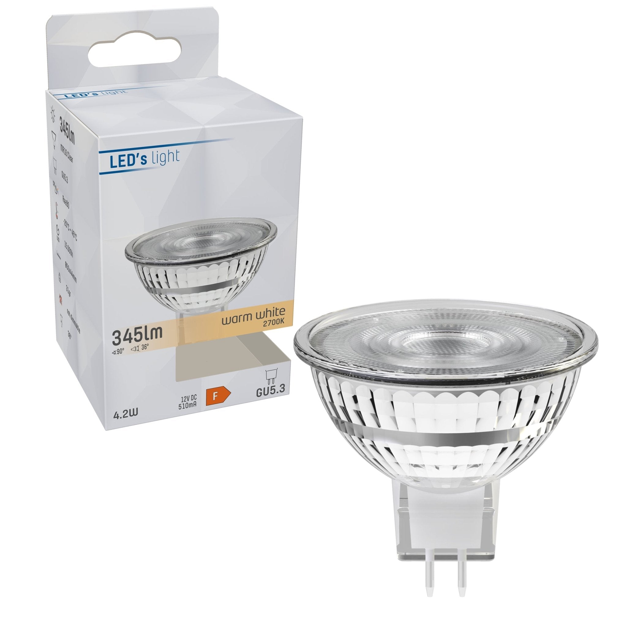 LongLife LED Lamp GU5.3 - 12V - MR16 Spot - Warm wit - 4W vervangt 35W Spotjes LED.nl