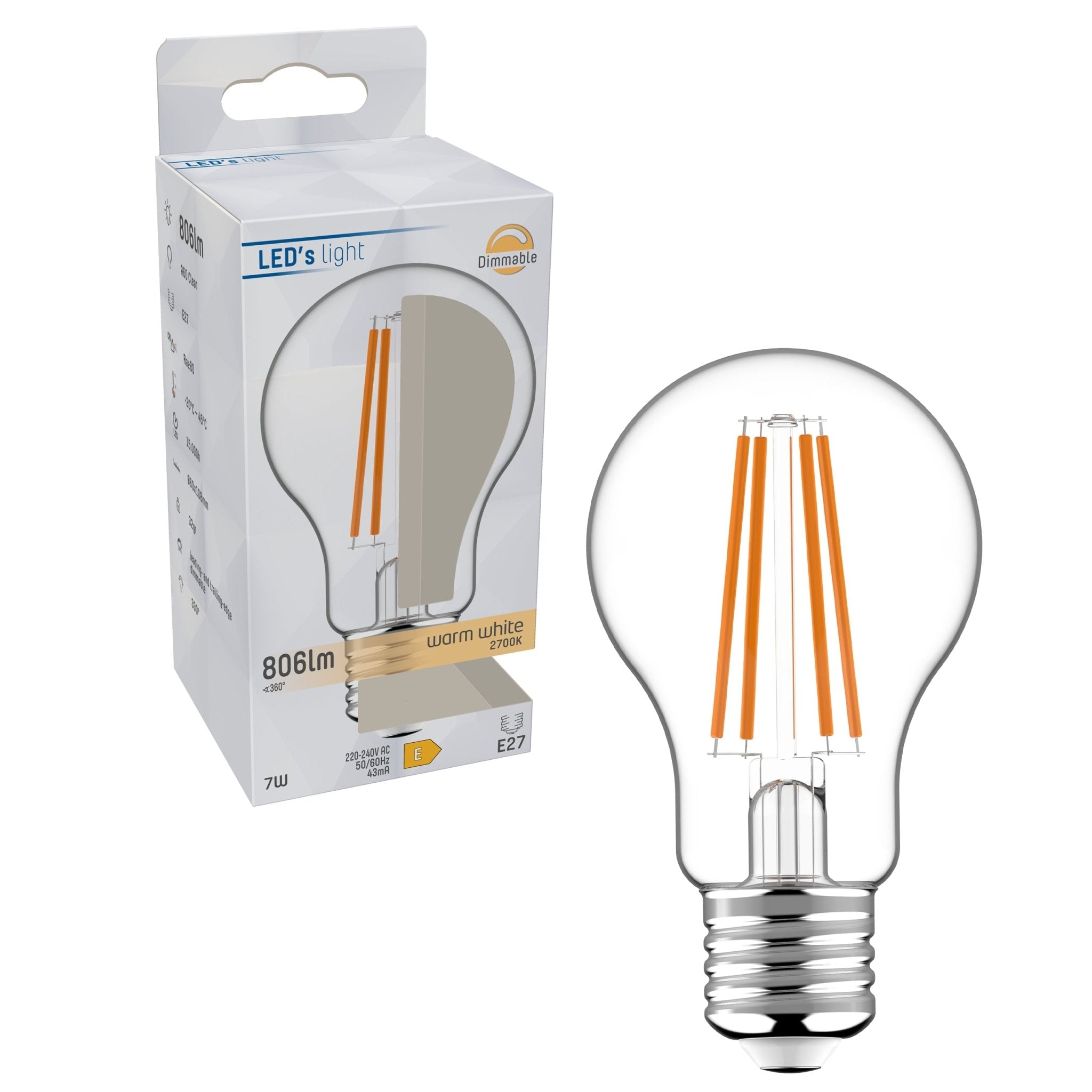 ProDim LED Filament Lamp E27 - Helder - Dimbaar warm wit licht - 7W vervangt 60W Dimbare filament lampen LED.nl