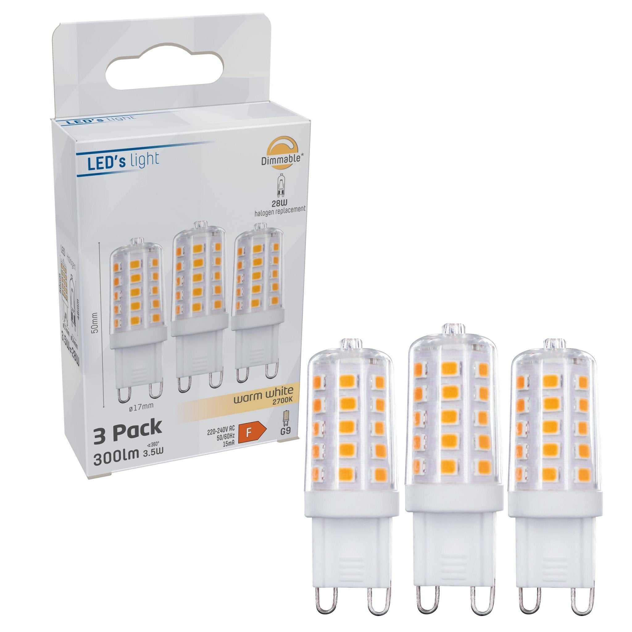 ProDim LED Steeklamp G9 - Dimbaar warm wit licht - 220-240V - 3.5W (28W) - 3 lampjes Dimbare steeklampjes LED.nl