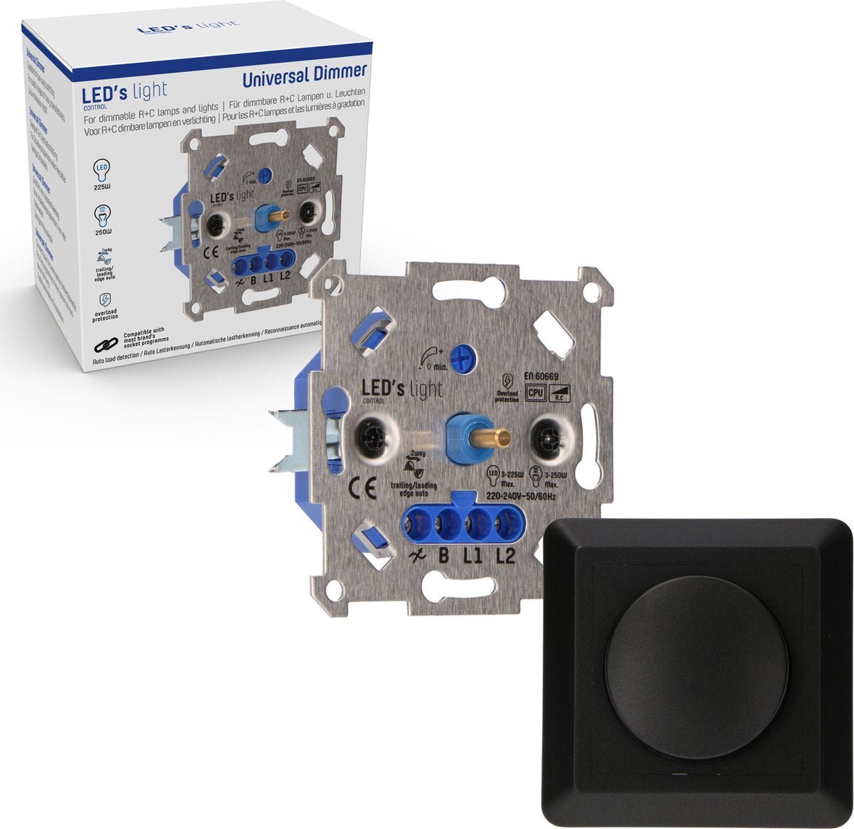 Professioneller Komplettdimmer für alle dimmbaren (LED-)Lampen – Vorderkante Vorderkante – Schwarz - lidstore.shop