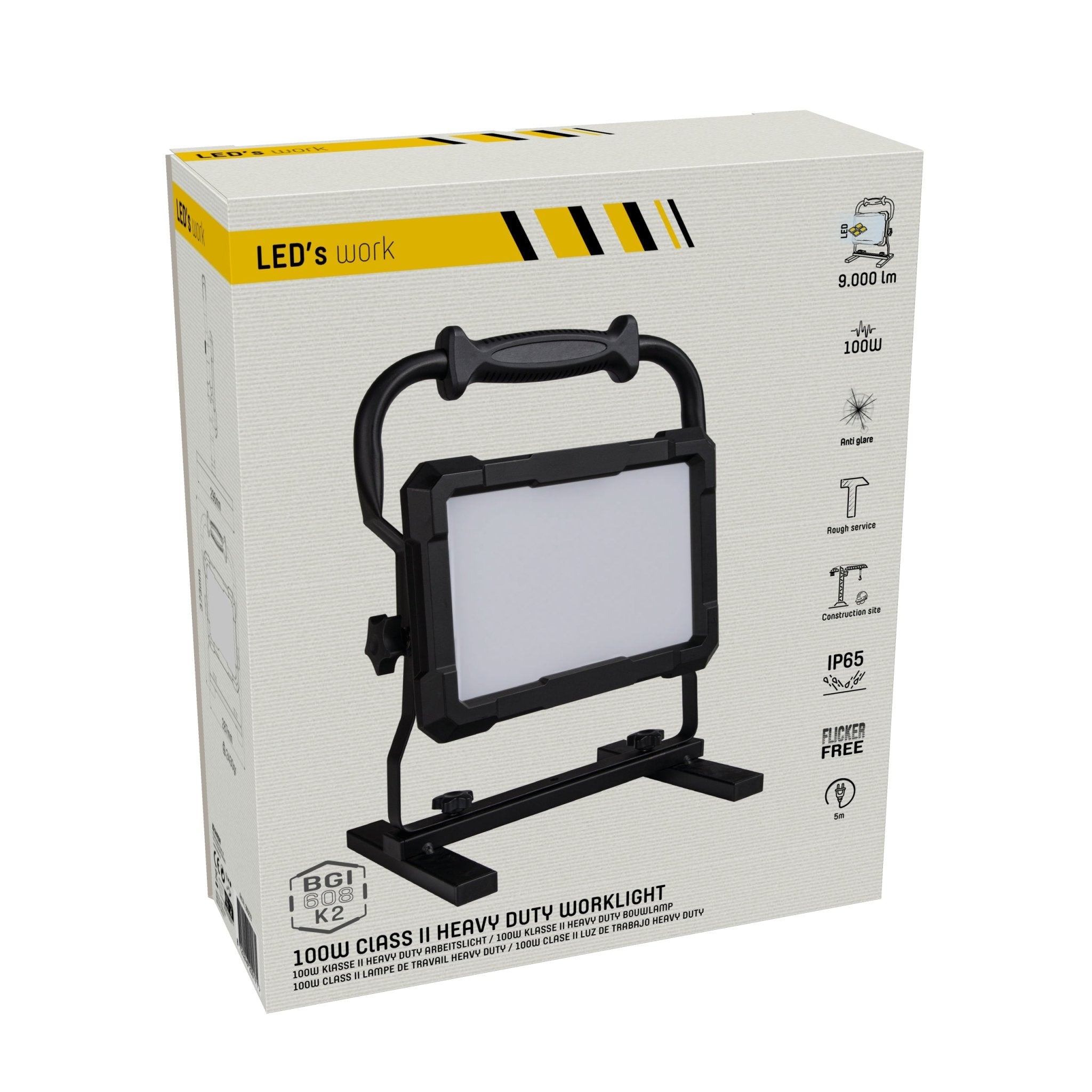 Professionele LED bouwlamp 100W – Rough Service Tested – 5 meter snoer – 9000 lumen – IP65 Bouwlampen LED.nl