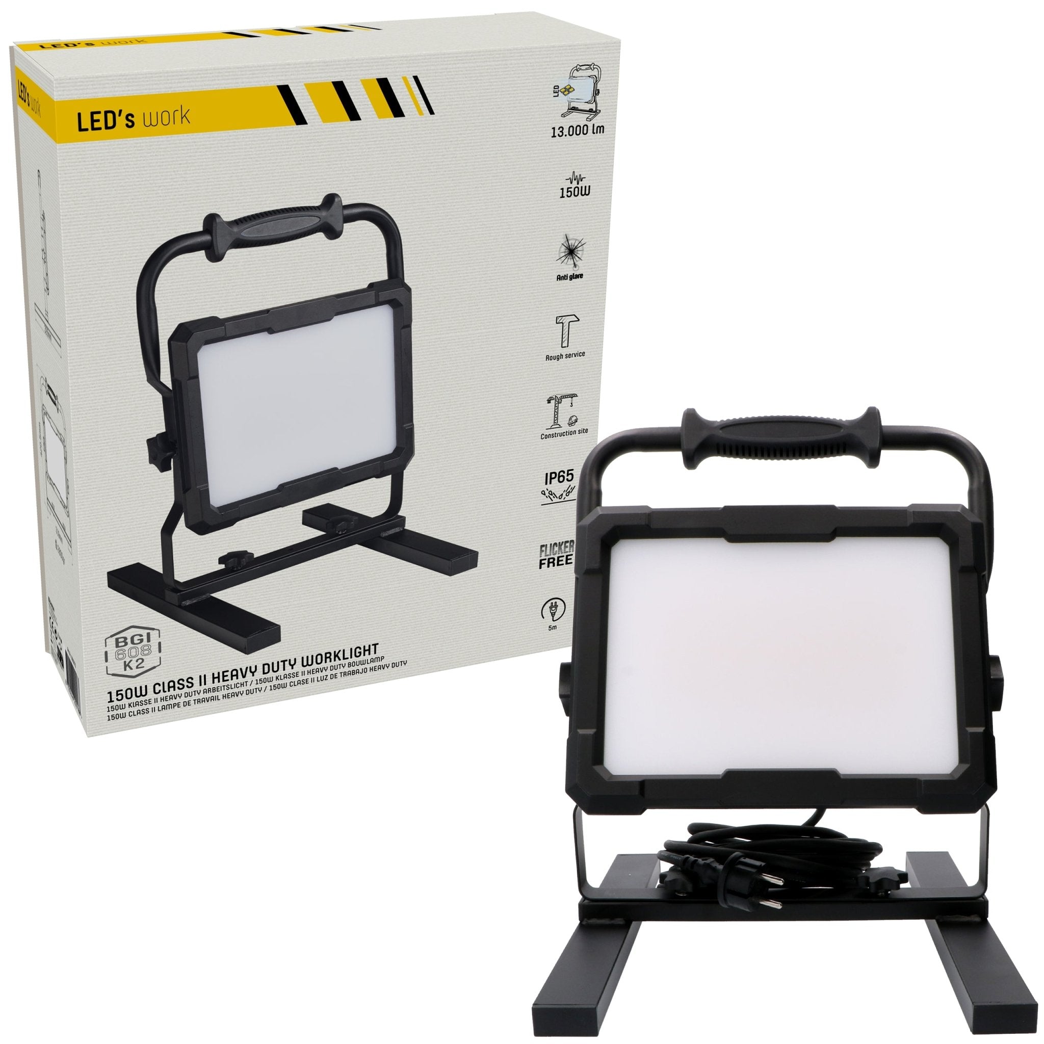 LED's Work Professionele LED Bouwlamp 13000 - Rough Service Tested - 5 meter snoer - 150W - IP65 Bouwlampen LED.nl