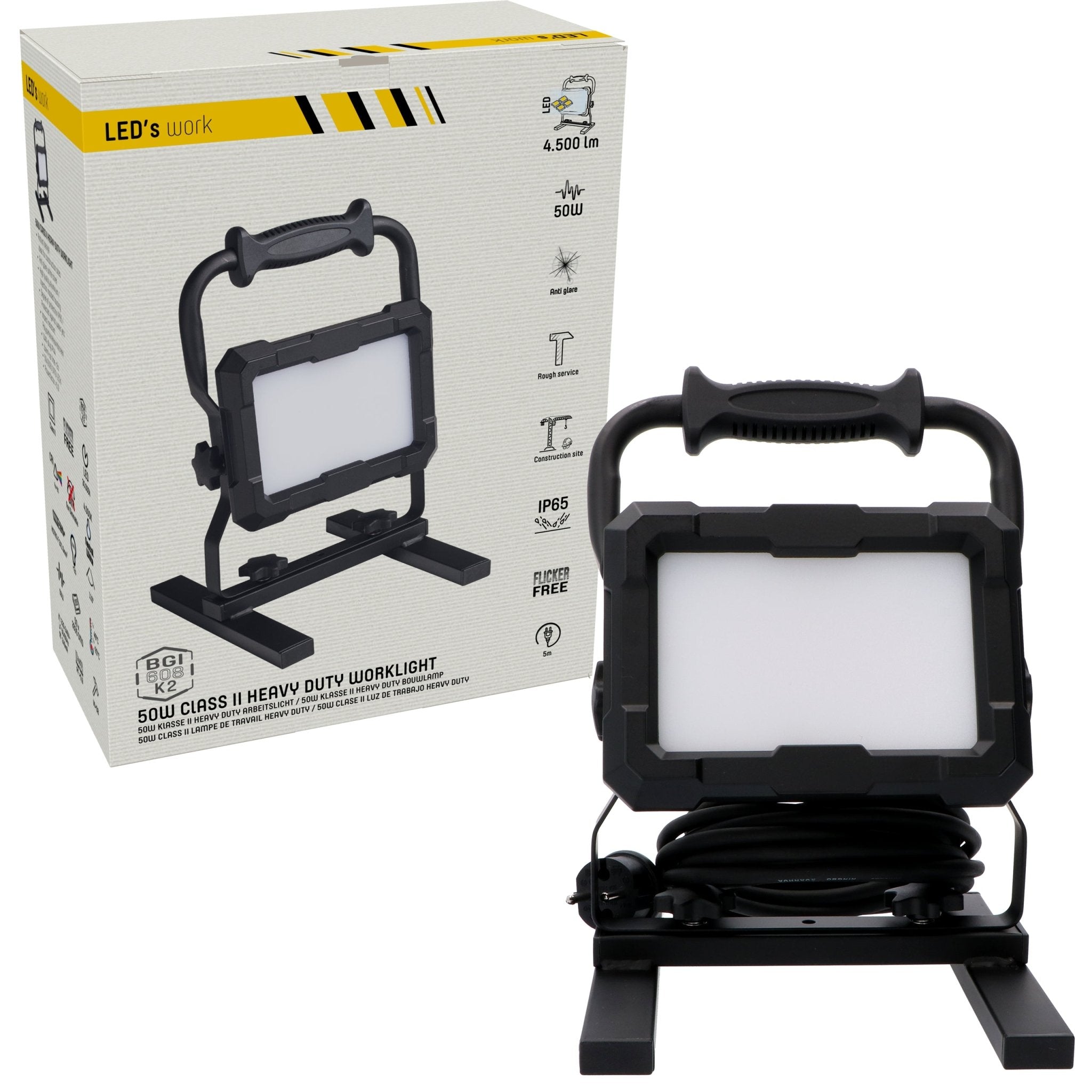 LED's Work Professionele LED Bouwlamp 4500 - Rough Service Tested - 5 meter snoer - 50W - IP65 Bouwlampen LED.nl