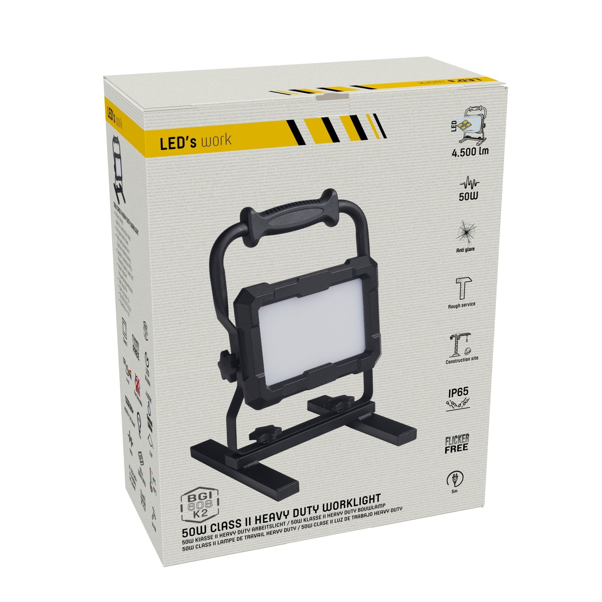 LED's Work Professionele LED Bouwlamp 4500 - Rough Service Tested - 5 meter snoer - 50W - IP65 Bouwlampen LED.nl